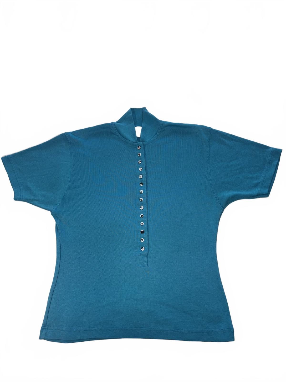 Designer Stylish Turquoise Short Sleeve Button-Up Shirt Size S / US 4 / IT 40 - 1 Thumbnail