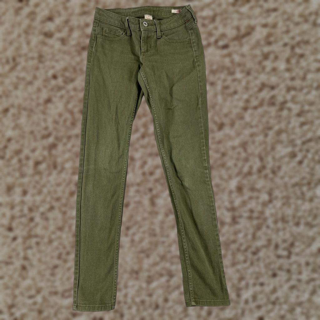 Vintage Arizona Jeans Women Green Skinny 0 Ultra Low Rise Cotton Blend 23x29 Denim 5-Pocket Design Regular Inseam 29 in Size 25" / US 0 / IT 36 - 1 Thumbnail
