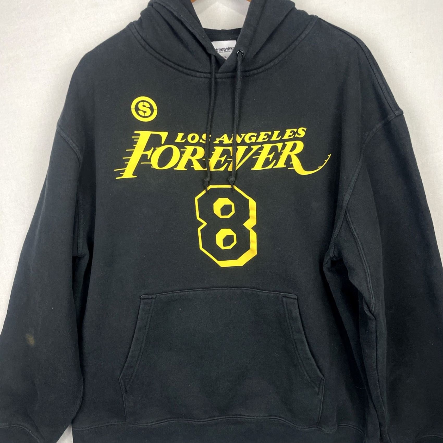 Vintage Streetwise Hoodie Mens XL Black Yellow Pullover Fleece Kobe Memorial Sweatshirt Size US XL / EU 56 / 4 - 2 Thumbnail