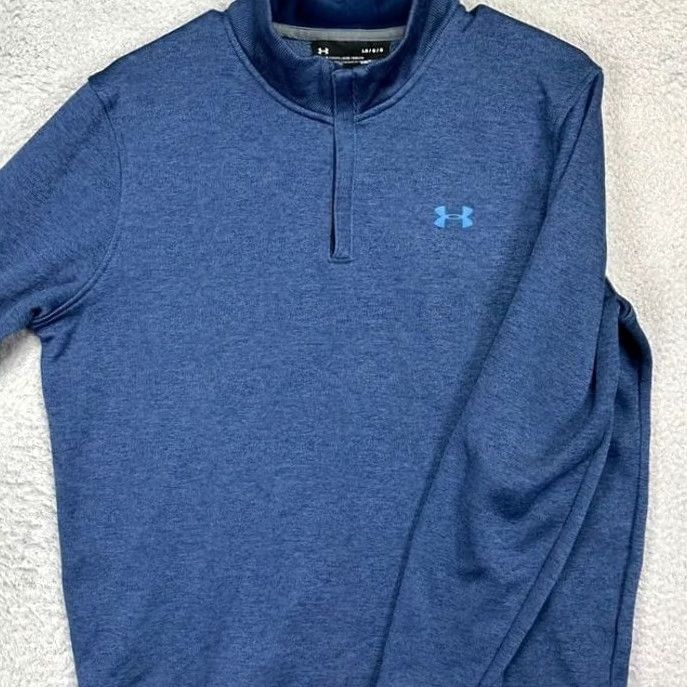 Under Armour Under Armour ColdGear Quarter Zip Pullover Men M Blue Logo, Loose Fit, Long Sleeve, Mock Neck, Polyester Blend, Activewear, Casual Size US M / EU 48-50 / 2 - 3 Thumbnail