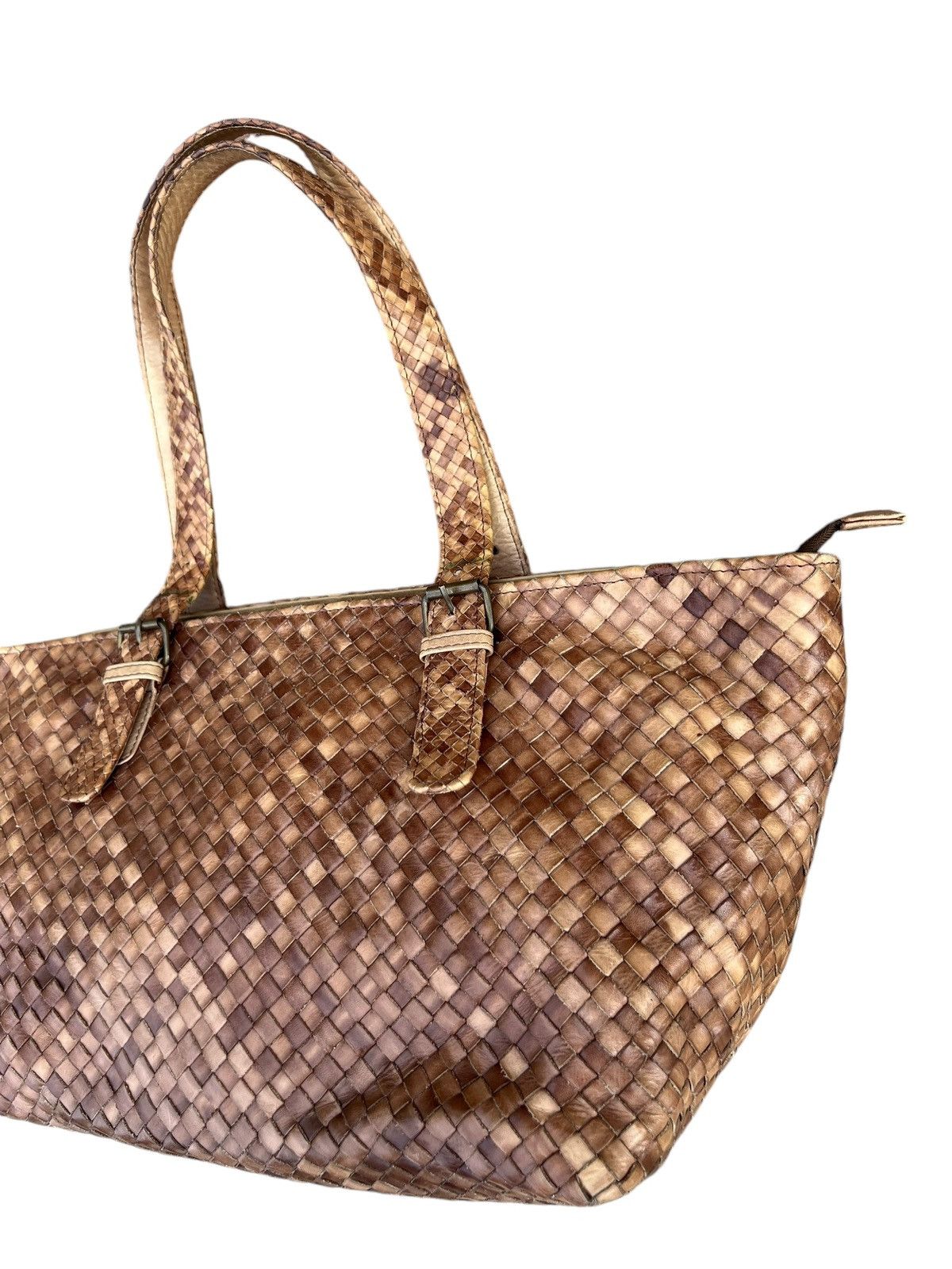 Leather × Vintage Vintage Paolo Masi Fade Patina Leather Intrecciato Tote Bag Size ONE SIZE - 6 Thumbnail