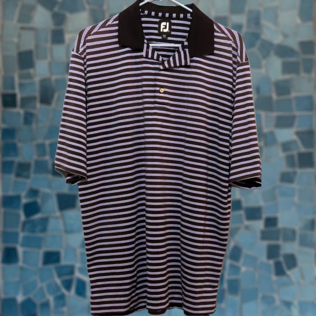 Footjoy FootJoy Polo Shirt Size L Regular Purple Black Striped Short Sleeve Cotton? (Note: fabric listed as Polyester) Size US L / EU 52-54 / 3 - 1 Thumbnail