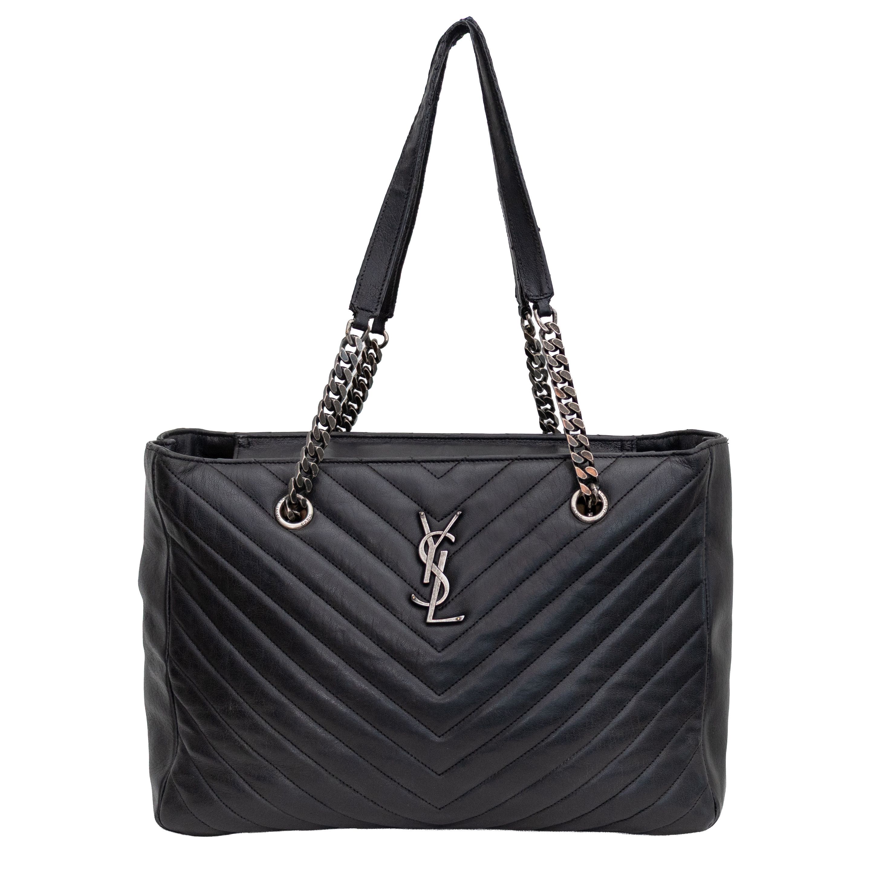 Yves Saint Laurent YVES SAINT LAURENT Black Chevron Quilted Leather Chain Tote Size ONE SIZE - 1 Thumbnail
