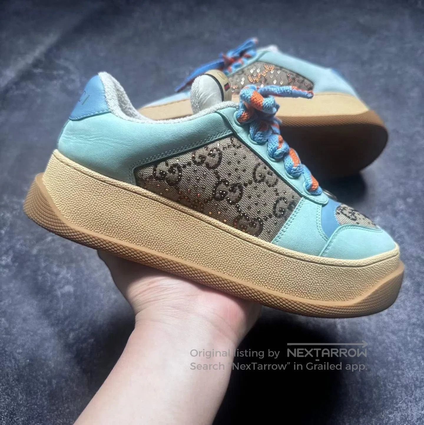 Gucci Gucci Platform Distressed Sneakers Brown Blue. Size US 4.5 / IT 34.5 - 1 Thumbnail