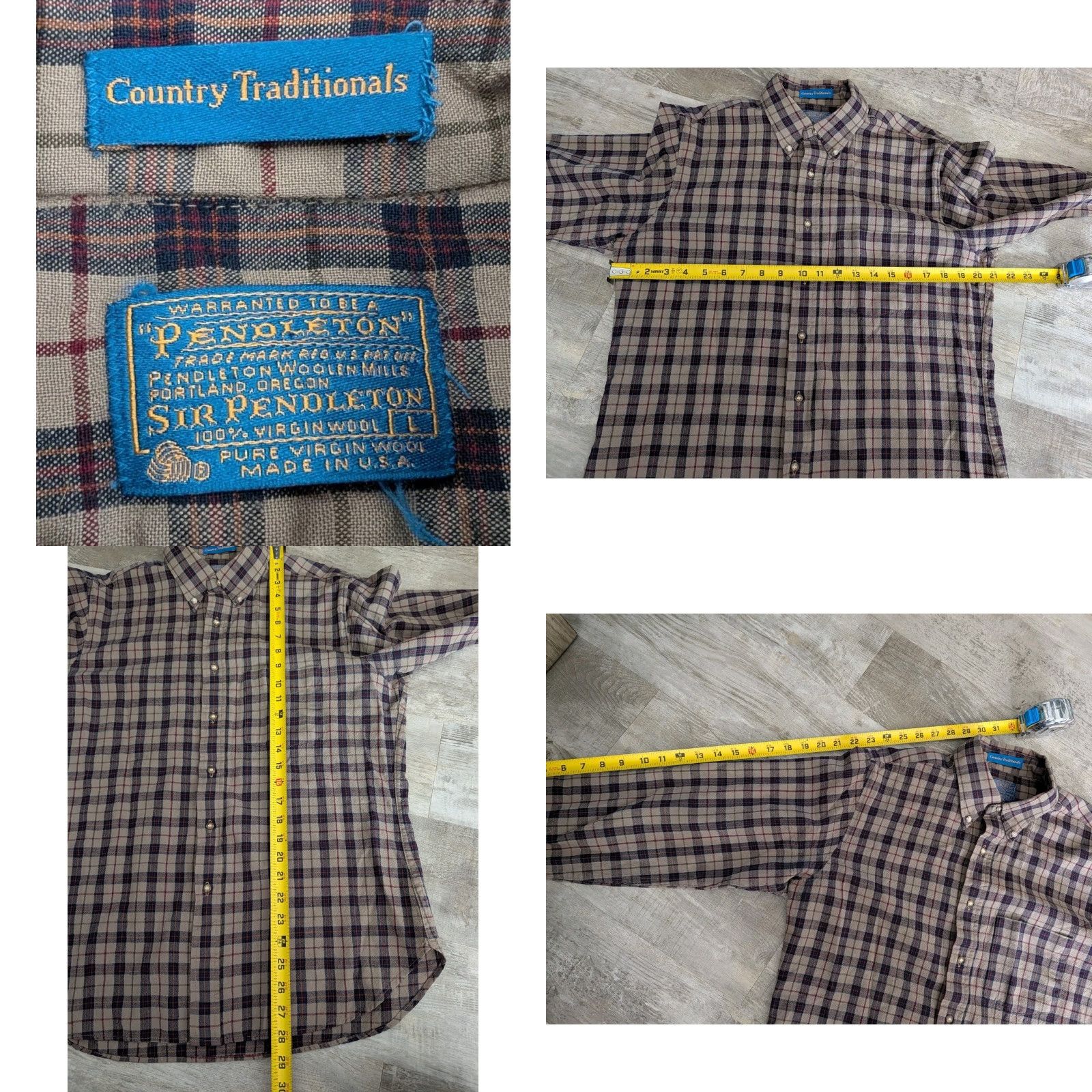 Pendleton VINTAGE Pendleton Wool Plaid Flannel Button-Up Shirt L Tan/Green/Red/Orange USA Outdoor Mens 80s Size US L / EU 52-54 / 3 - 8 Thumbnail