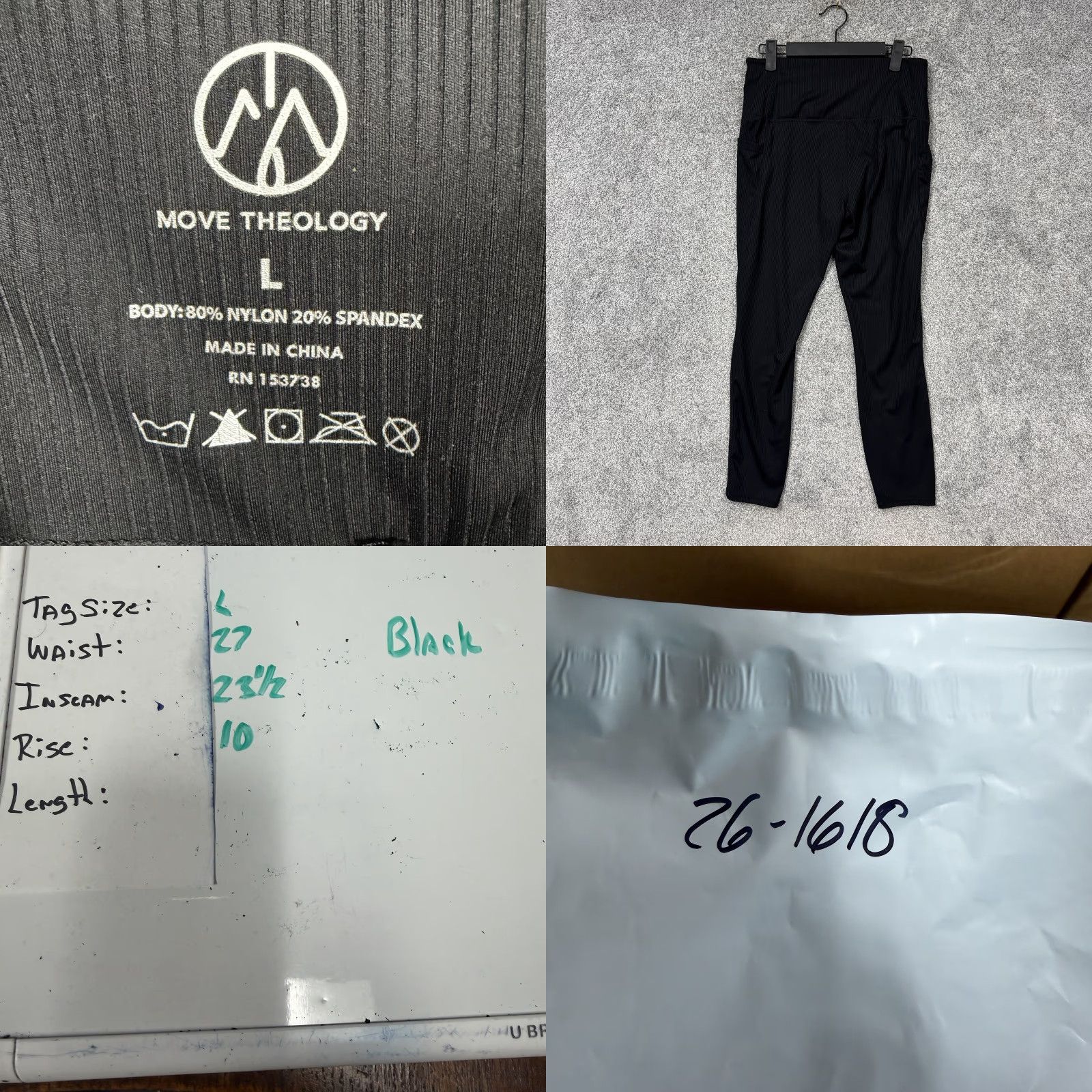 Vintage Move Theology Leggings Womens L Black Ribbed High Rise Pockets 27x28.5 Athletic Size 36" / US 14 / IT 50 - 8 Thumbnail