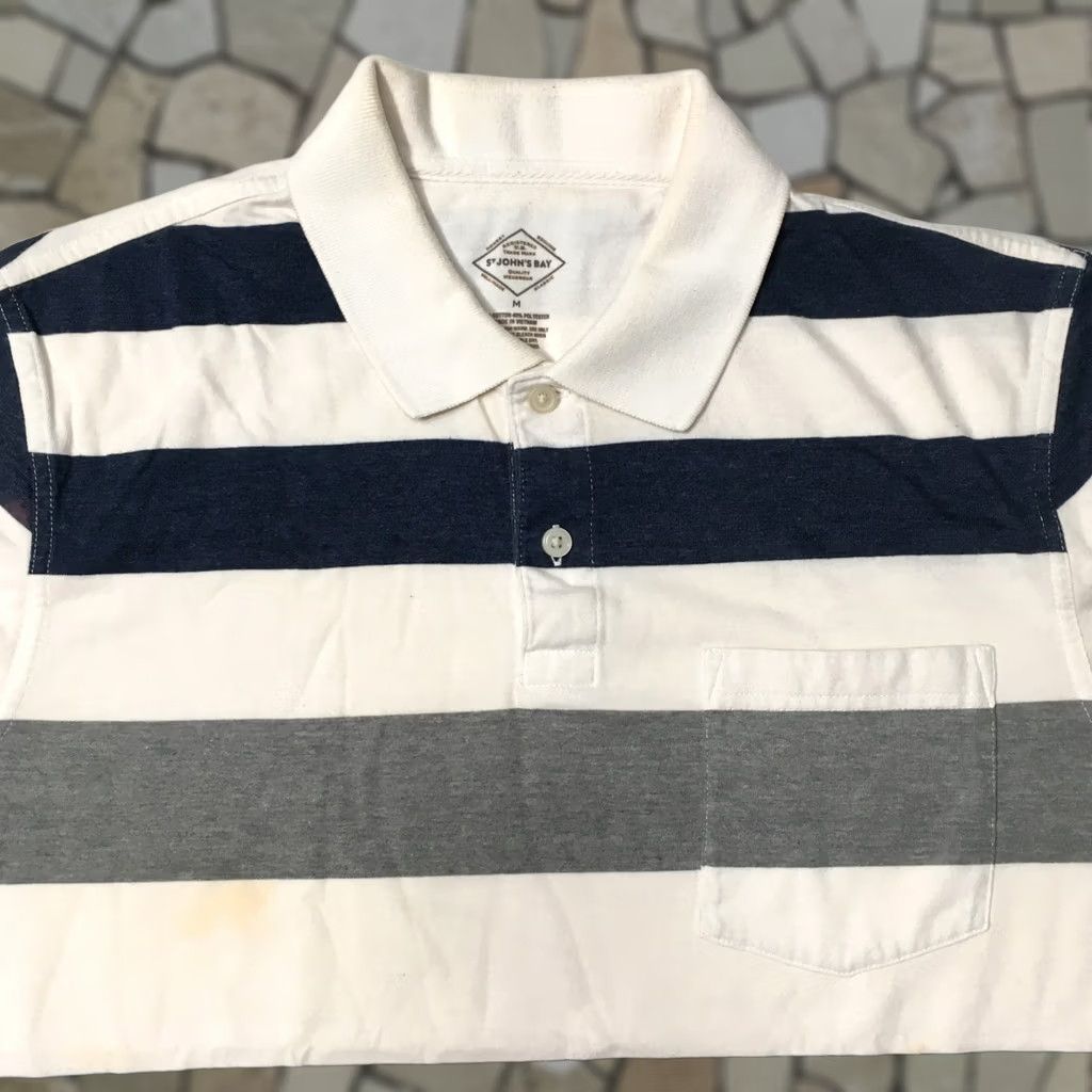 Vintage St. John's Bay Polo Shirt Size MED Blue WHITE STRIPE Short Sleeve Casual Men Size US M / EU 48-50 / 2 - 1 Thumbnail