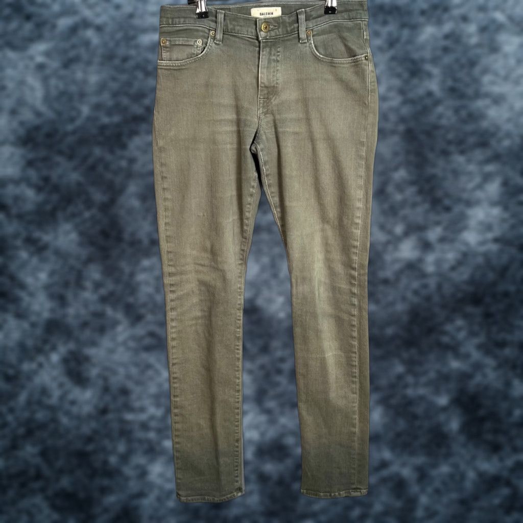 Vintage BALDWIN Jeans Slim 29 5-Pocket Denim USA Cotton Green Gray Mens Adult Size US 29 - 1 Thumbnail