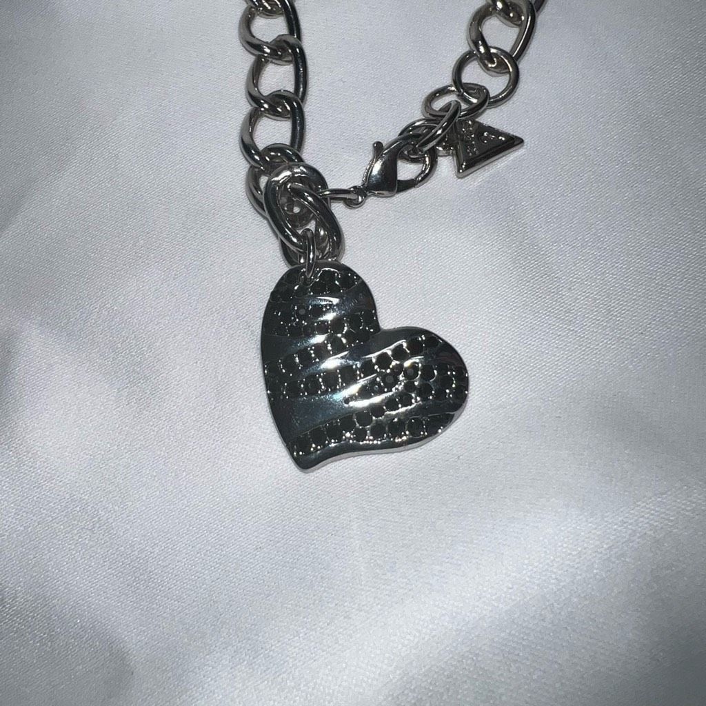 Guess Guess Silver Tone and Black Crystal Heart Size ONE SIZE - 4 Thumbnail