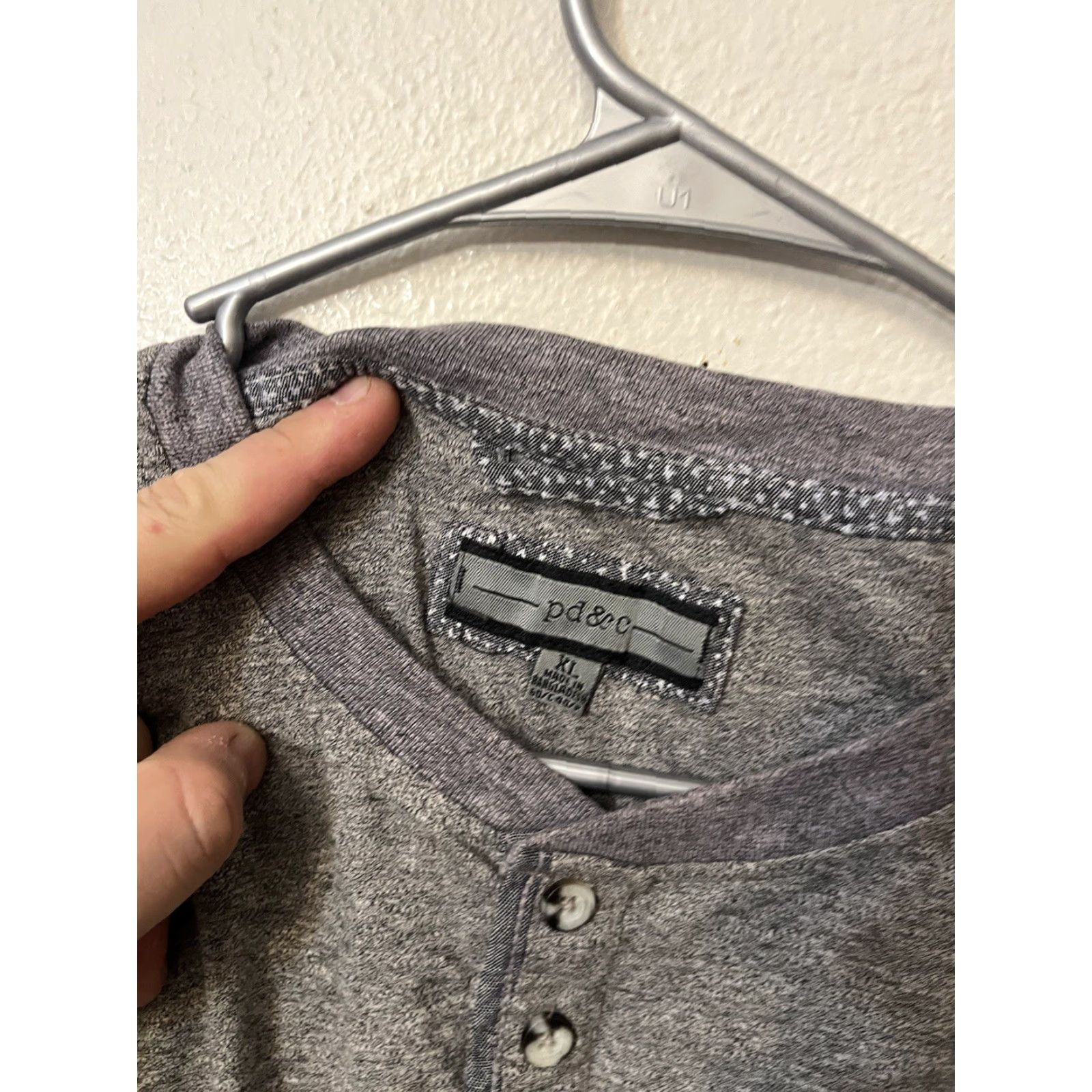 PD&C PD&C Men’s XL T-Shirt Henley Heather Gray Solid Short Sleeve Regular Fit Cotton Jersey Size US XL / EU 56 / 4 - 2 Thumbnail
