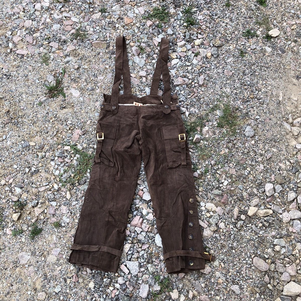 image of Archival Clothing x Leather Marni Leather Multipocket Jumpsuit Pants in Brown, Men's (Size 30)