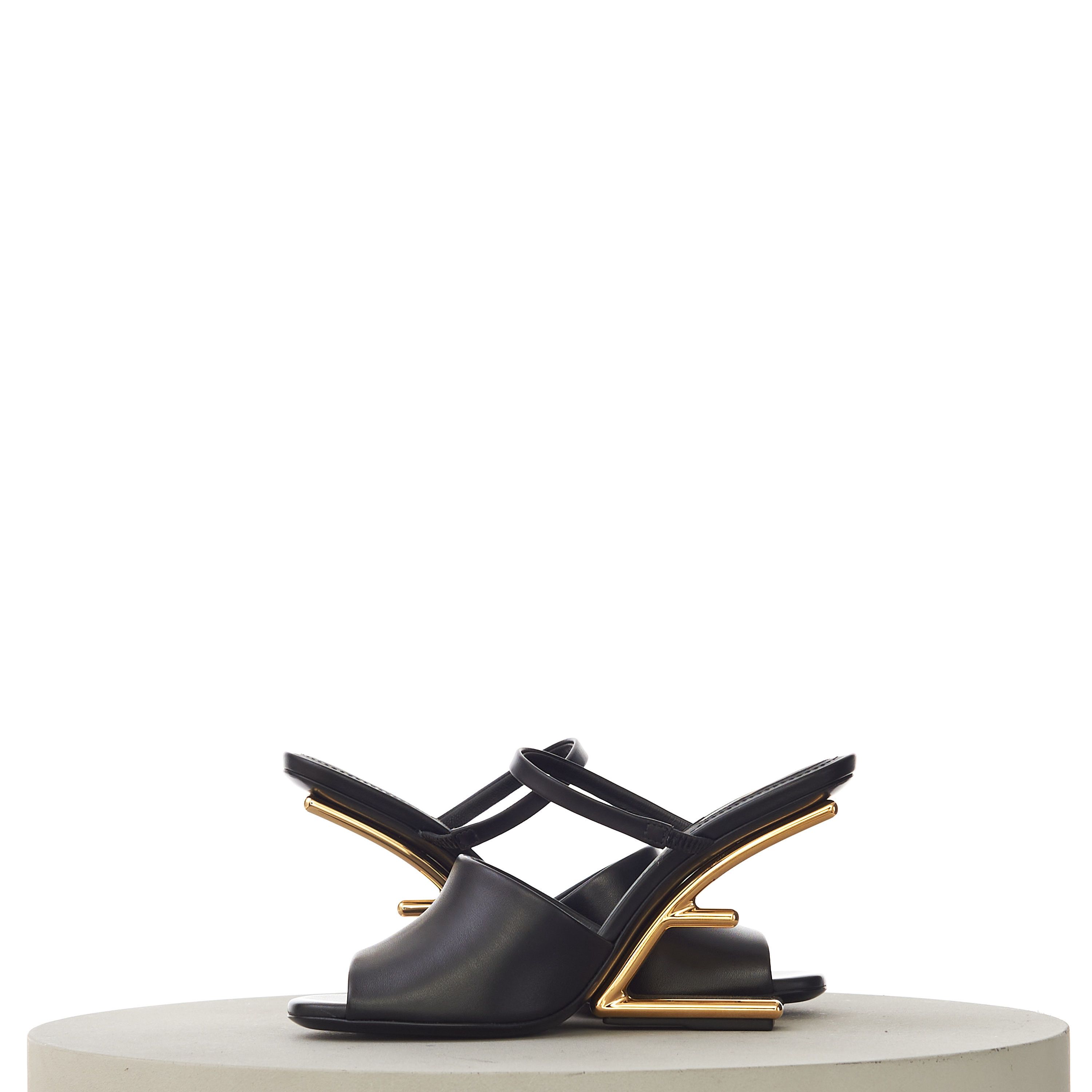 Fendi Black Leather FIRST High-Heeled Sandals With F-Shaped Heel Size US 7.5 / IT 37.5 - 9 Thumbnail