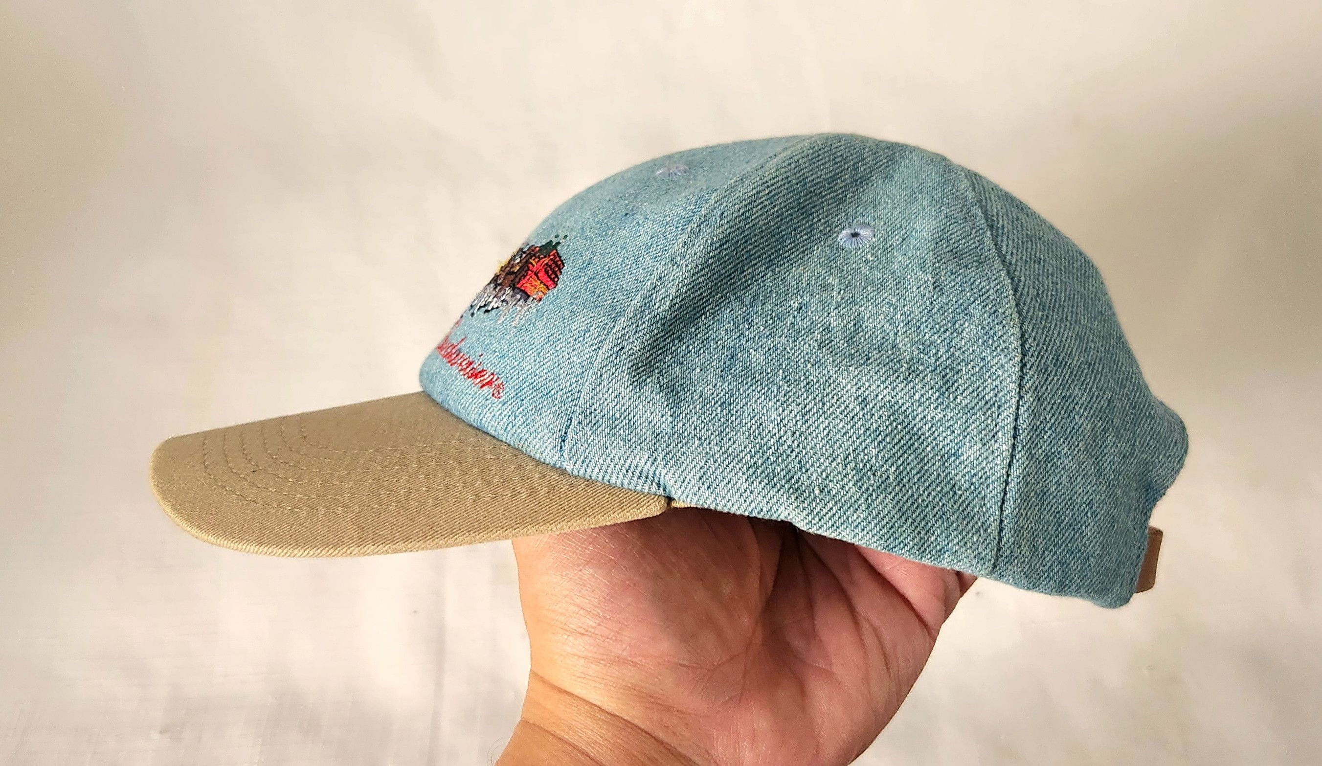 Budweiser VINTAGE Budweiser Hat Cap Strap Back Blue Denim Clydesdale Size ONE SIZE - 3 Thumbnail