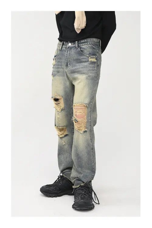 Handmade × Japanese Brand × Jean Vintage distressed washed ripped straight jeans Size US 32 / EU 48 - 2 Thumbnail