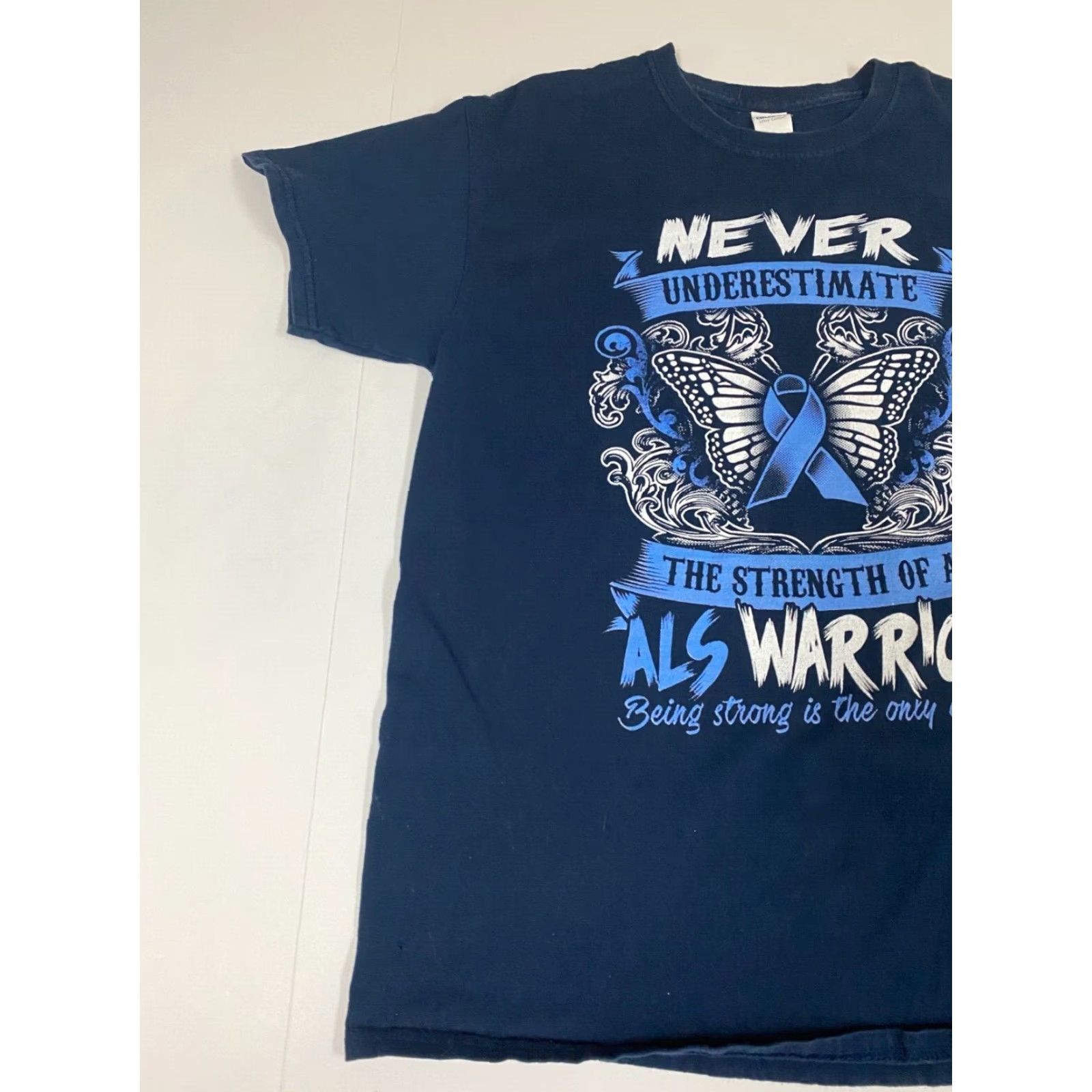 Gildan VINTAGE ALS Warrior Mens Shirt L Blue Gildan T-Shirt Crew Neck Short Sleeve Cotton Logo Hip Hop Love 80s 90s Warrier Atom Size US L / EU 52-54 / 3 - 3 Thumbnail