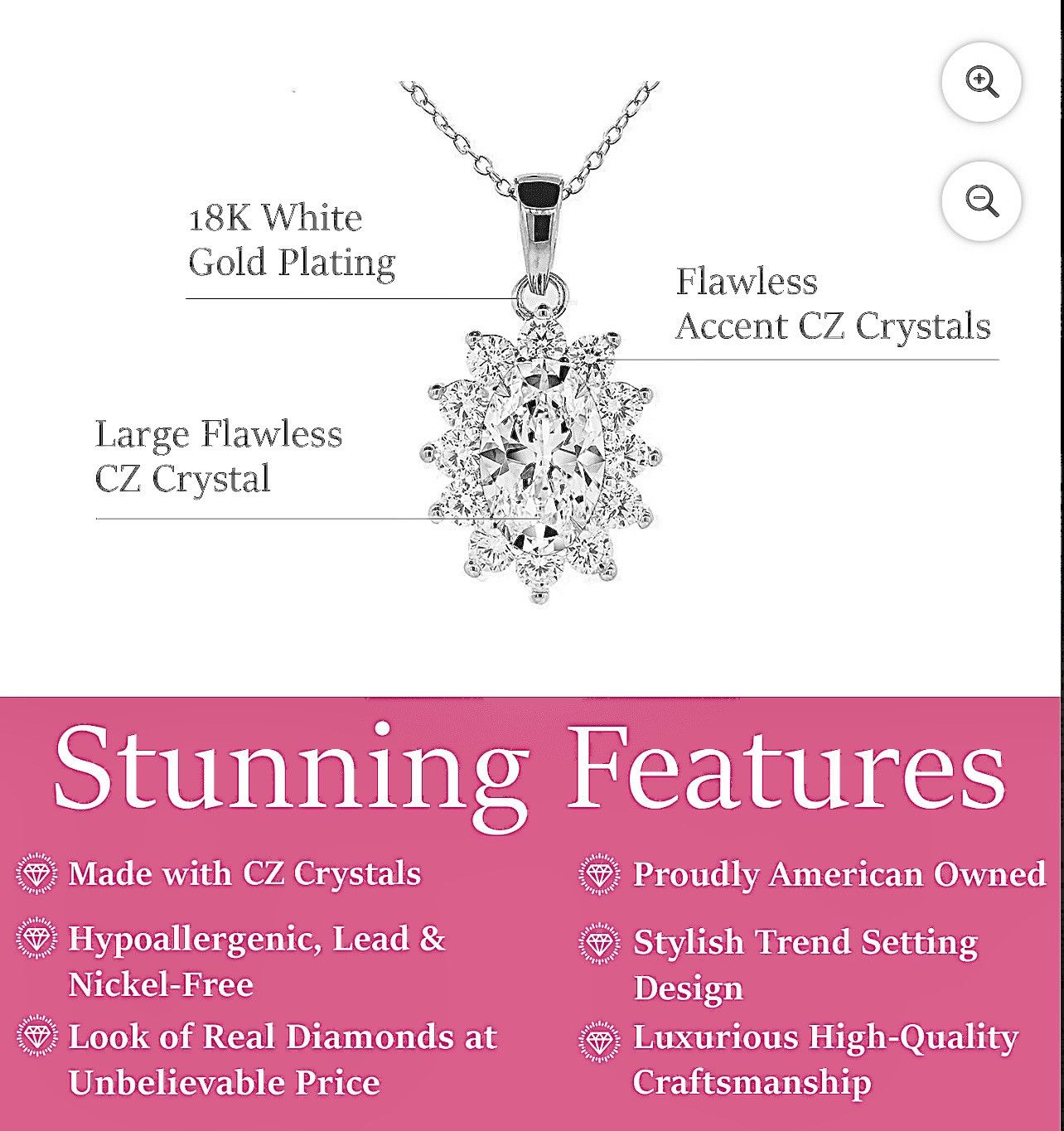 Other 18K White Gold Plated Over Brass Oval Cube Zirconia Necklace Size ONE SIZE - 4 Thumbnail
