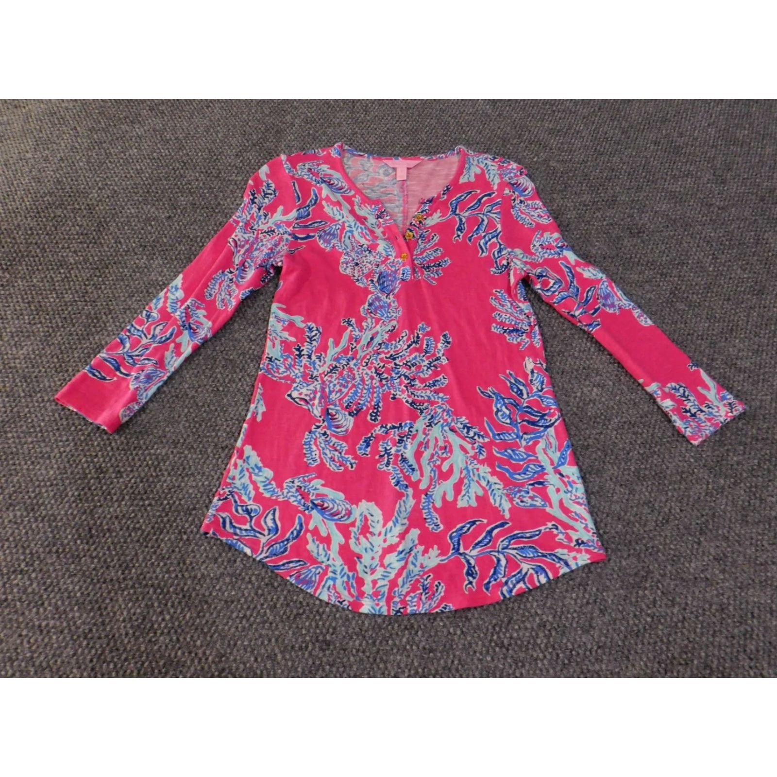 Lilly Pulitzer Lilly Pulitzer top Womens Small Tunic Blouse Long Sleeve Floral Boho Pullover Pink Blue 100% Cotton Beach Casual Womens Size S / US 4 / IT 40 - 4 Thumbnail