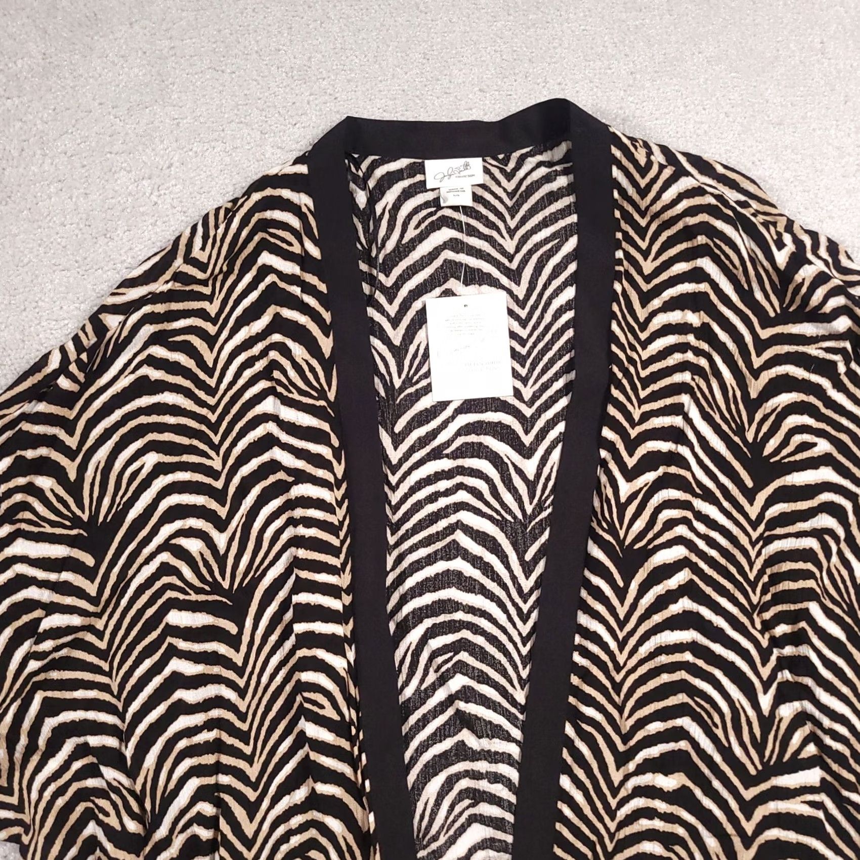Vintage Jaclyn Smith Cardigan Women's Black Tan Tiger Striped Open Front 3/4 Sleeve Size L / US 10 / IT 46 - 3 Thumbnail