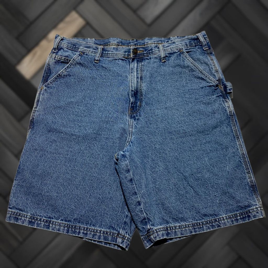 Vintage VINTAGE Rugged Wear Carpenter Shorts Mens 38 Blue Denim 90s Grunge Cargo Workwear Baggy Utility 5-Pocket Relaxed Zip Fly With Button Size US 38 / EU 54 - 1 Thumbnail