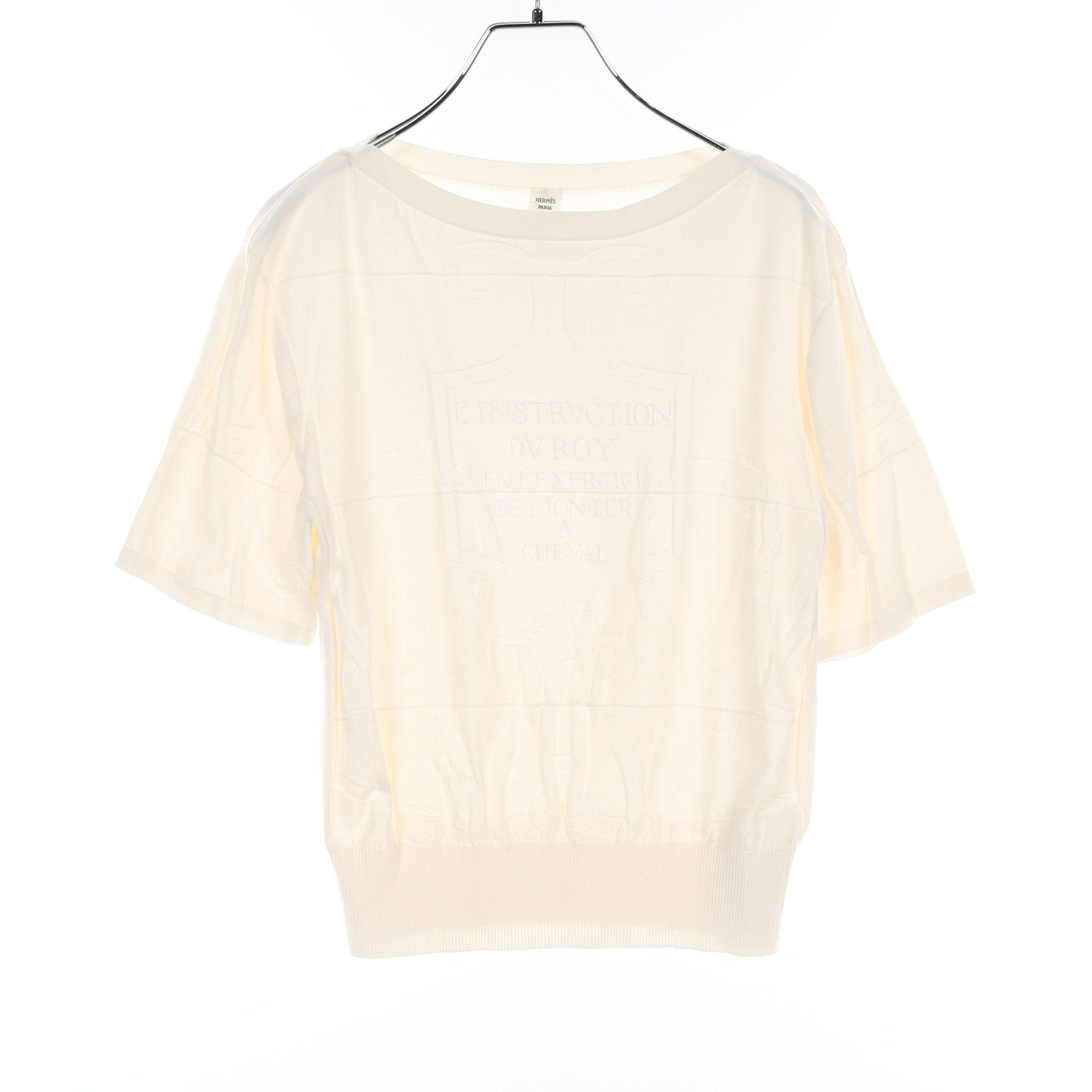 Hermes Hermes Knit Cut And Sew Short Sleeve Embroidery Silk Off White Size ONE SIZE - 1 Thumbnail