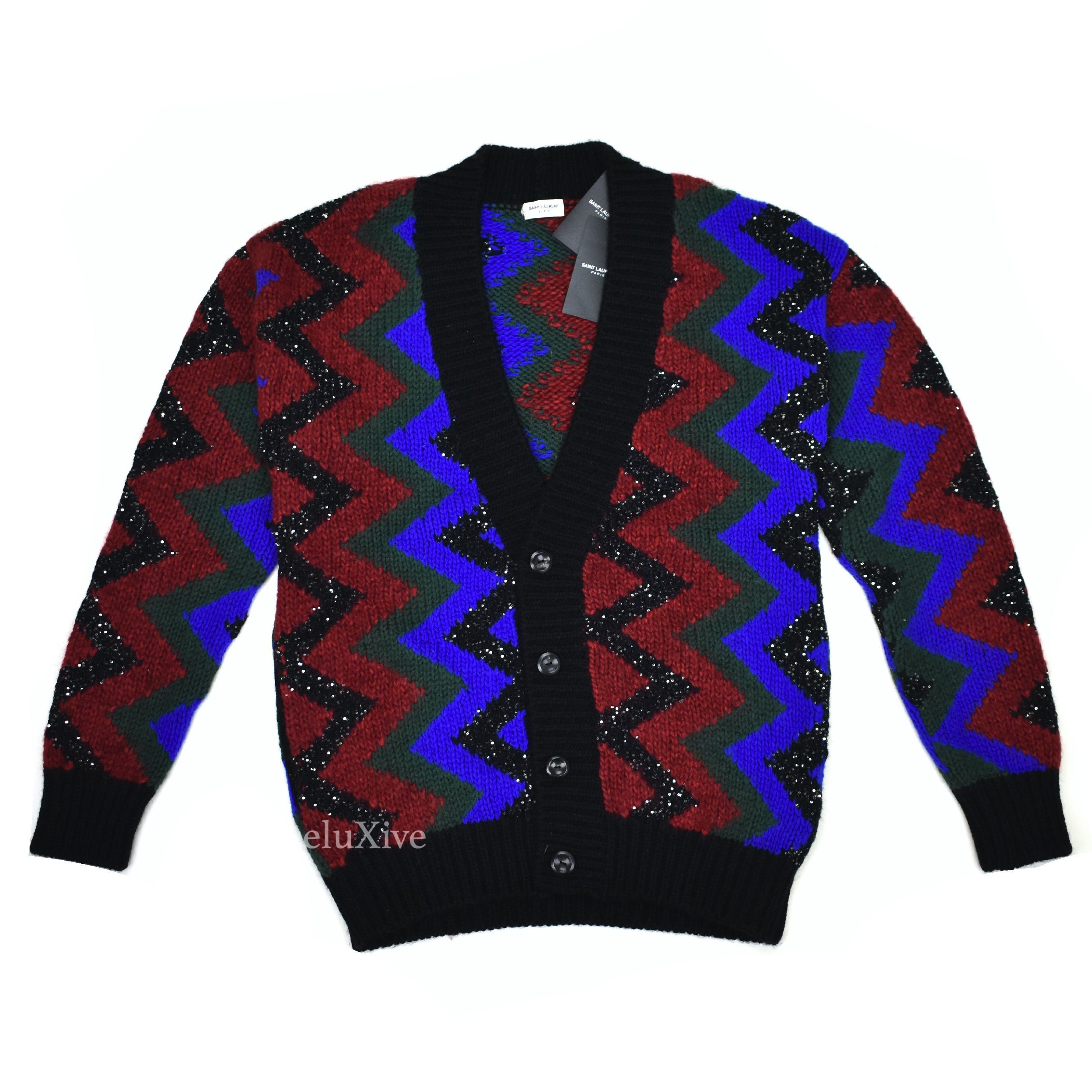 Saint Laurent Paris Saint Laurent Oversized Zig Zag Sequin Cardigan Sweater Size US L / EU 52-54 / 3 - 1 Preview
