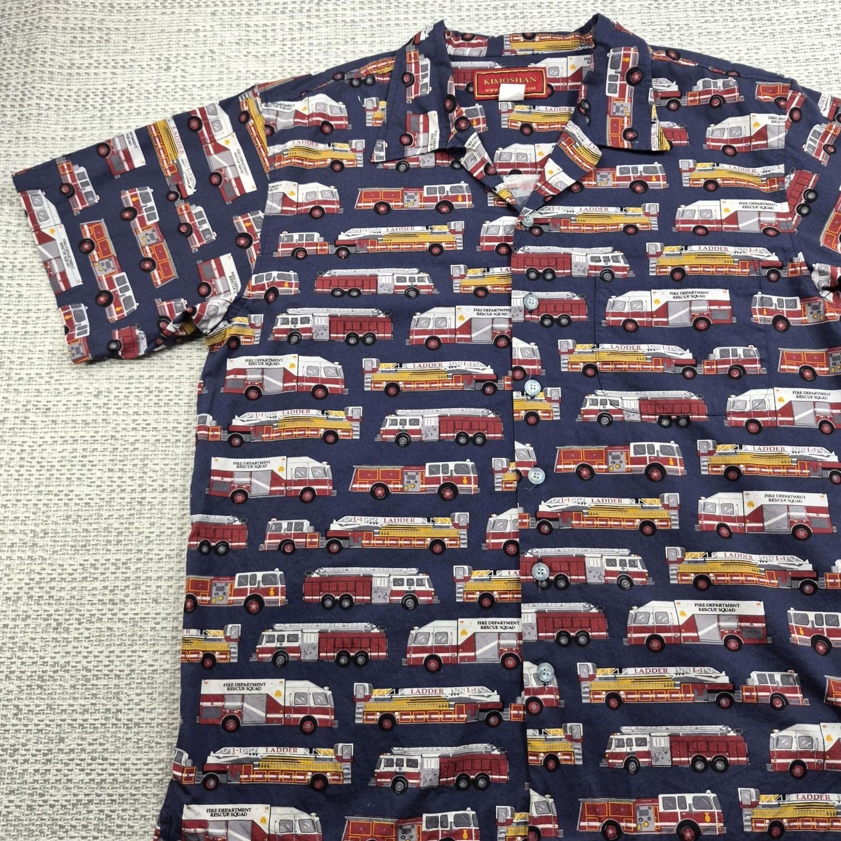 Vintage Kimoshan Button Up Shirt Mens Large Casual Fire Truck Print Short Sleeve Size US L / EU 52-54 / 3 - 3 Thumbnail