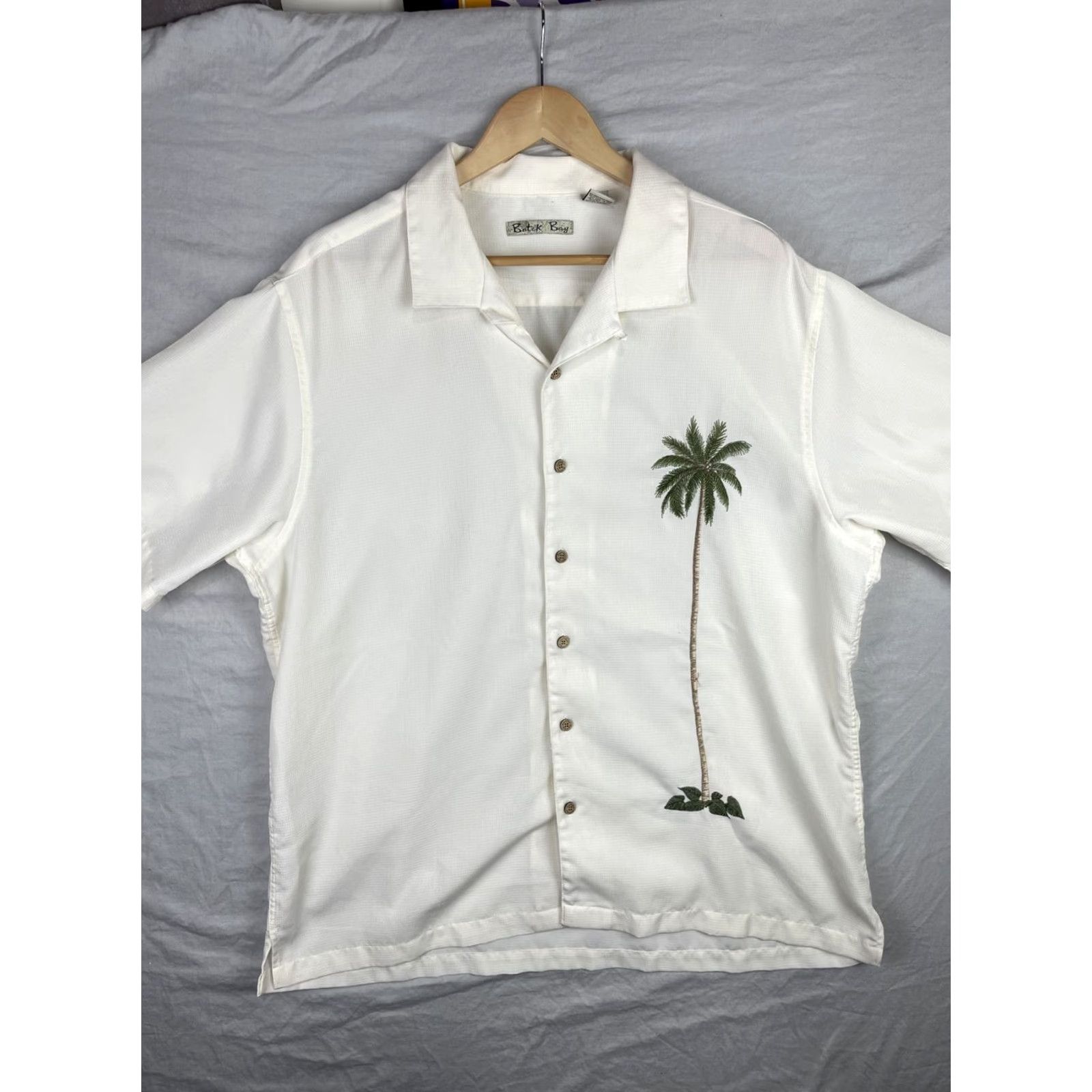 Vintage Batik Bay Shirt Mens XL Beige Palm Tree Camp Embroidered Button Up Size US XL / EU 56 / 4 - 2 Thumbnail