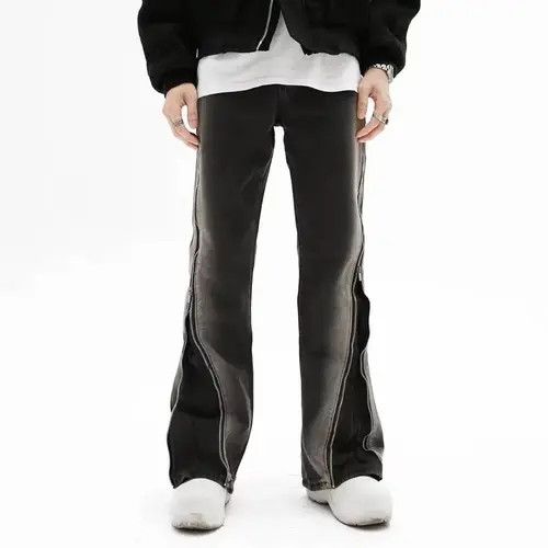 Japanese Brand Split Zipper Baggy Flare Men Jeans Size US 30 / EU 46 - 1 Thumbnail