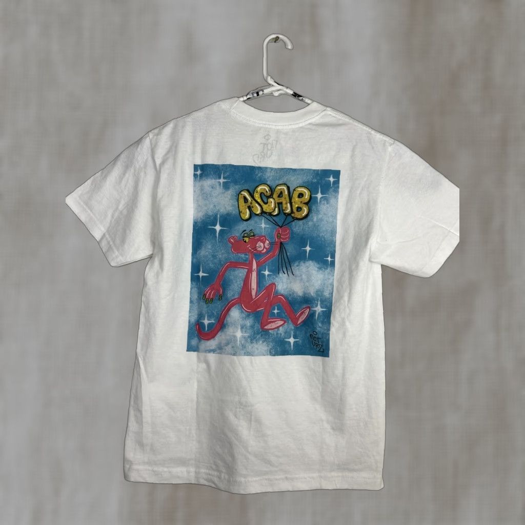 Pinko Not Urs Men’s M White SS T-Shirt - Pink Panther Not Urs Graffiti Funny Short Sleeve Shirt, Old English, 21” Chest, 29” Length, 7” Sleeves, Vintage? Size US M / EU 48-50 / 2 - 1 Thumbnail