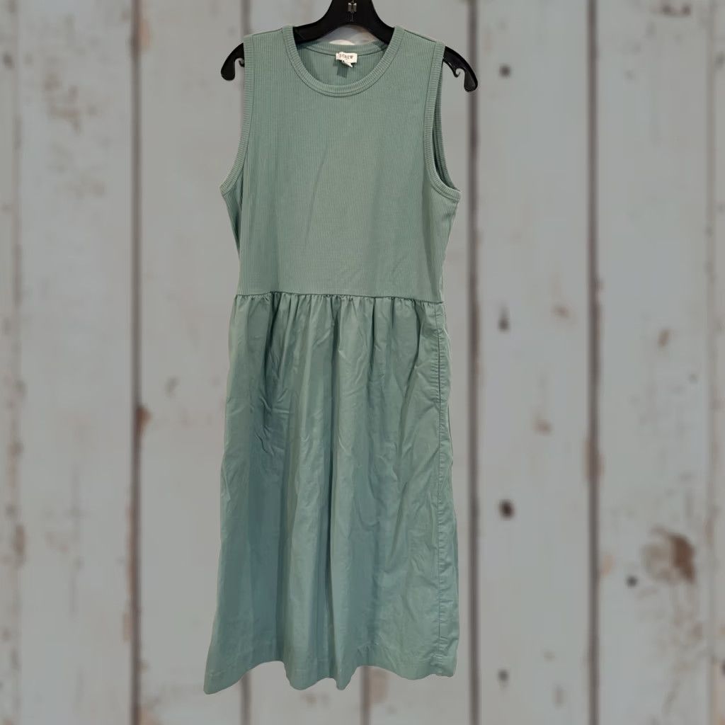 J.Crew J.Crew Tank Dress Women L Sage Green Ribbed-knit Cotton Blend Sleeveless Midi Solid Dress Length Medium/Knee? Size L / US 10 / IT 46 - 1 Thumbnail