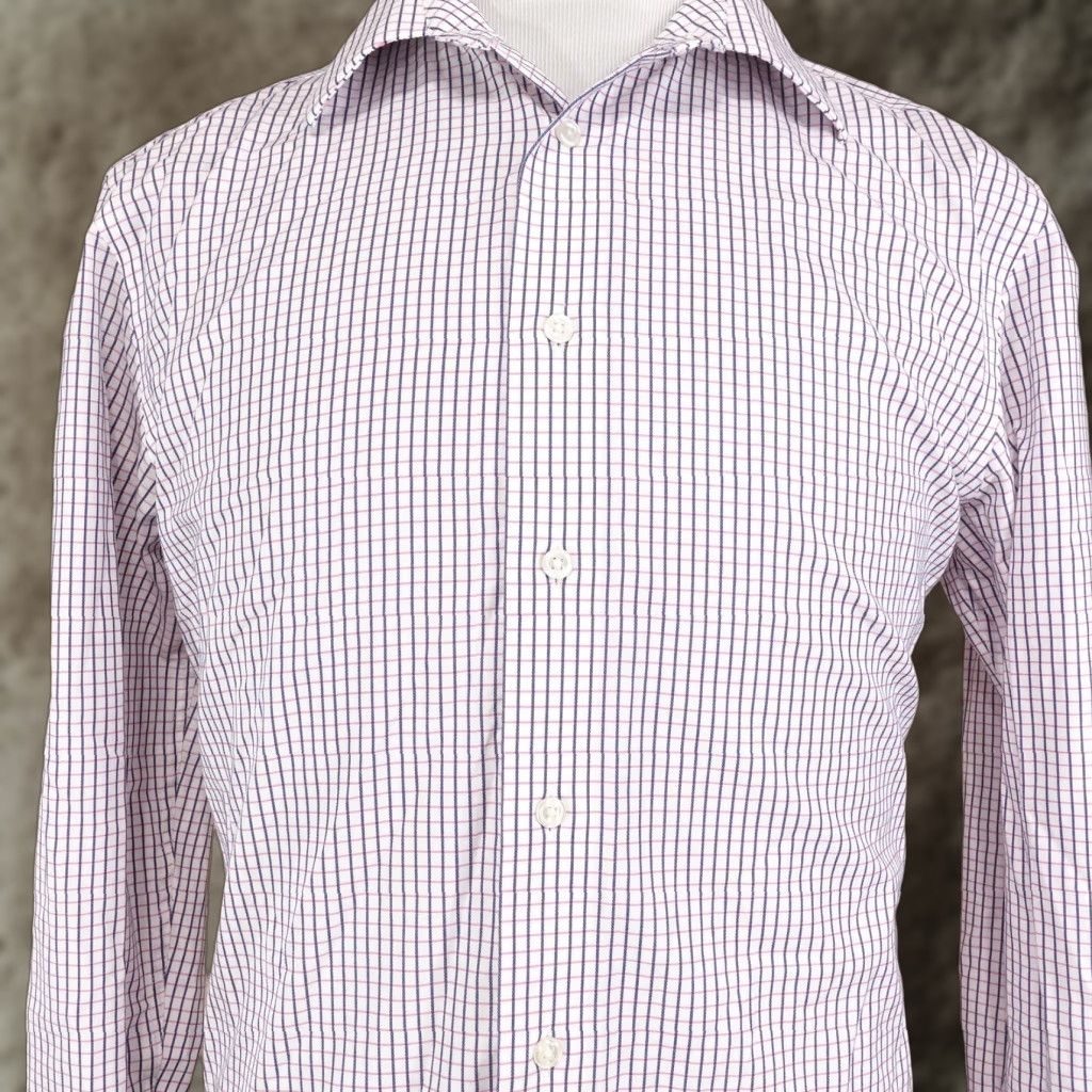 Egara Egara Dress Shirt Mens Large Purple Check Non Iron 100% Cotton Long Sleeve Size 42R - 1 Thumbnail
