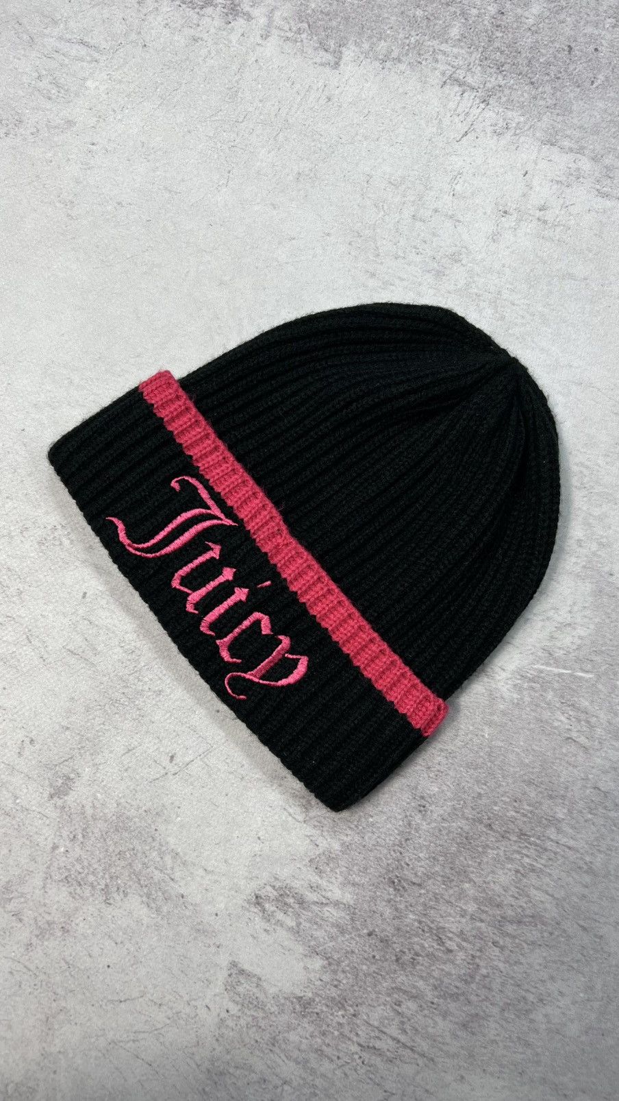 Juicy Couture Y2K Juicy Couture Beanie Black Pink Stripe Gothic Logo Knit Size ONE SIZE - 3 Thumbnail