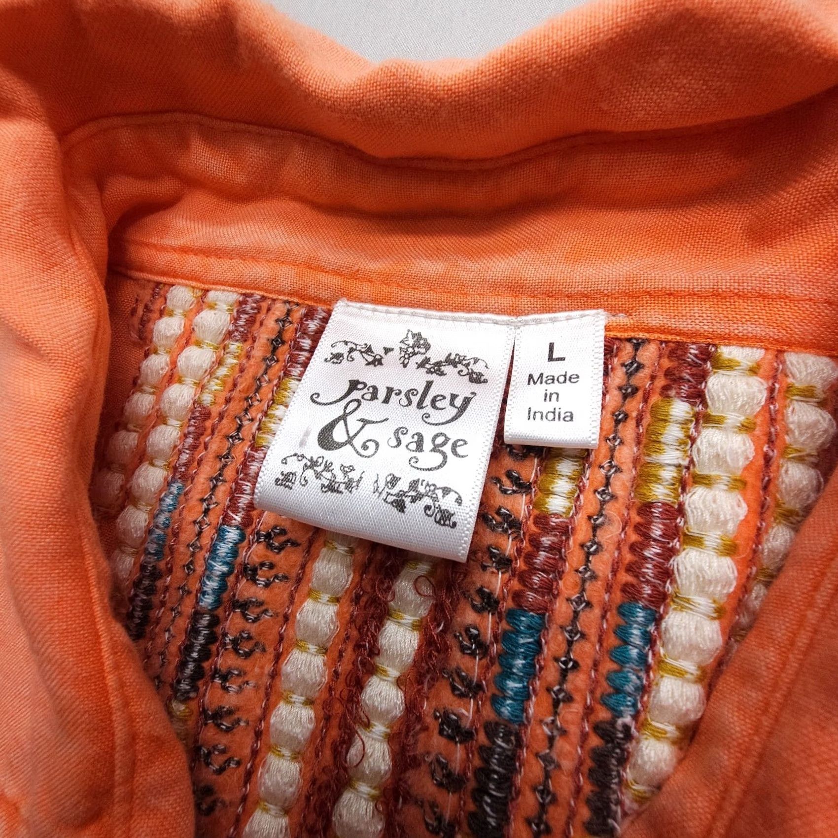 Native Parsley & Sage Blouse Shirt Womens L Orange Geometric Embroidered Bohemian Western 3/4 Sleeve Casual Shirt Mens? Size L / US 10 / IT 46 - 4 Thumbnail
