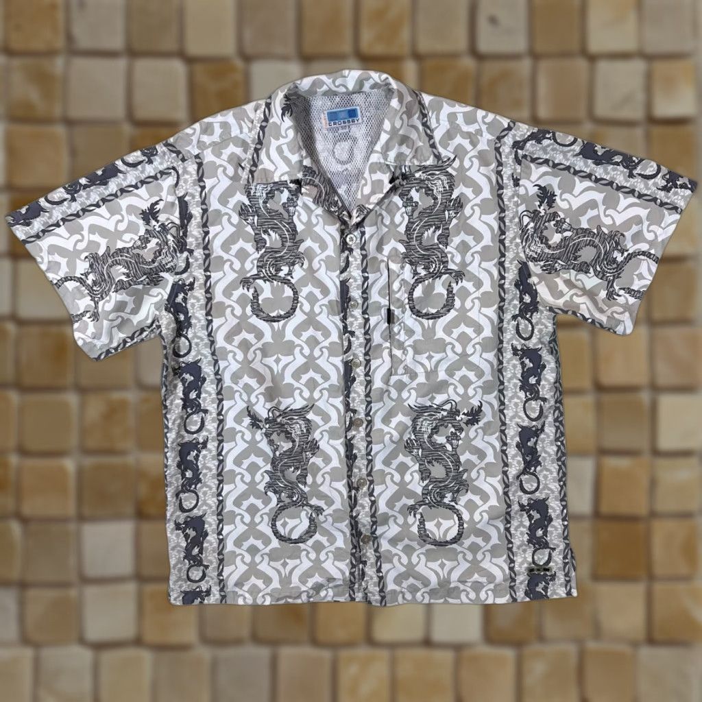 Vintage Crossby Shirt Gothic Y2K Dragon Pattern Grey White Short Sleeve S Mens Small Regular Fit Size US S / EU 44-46 / 1 - 1 Thumbnail