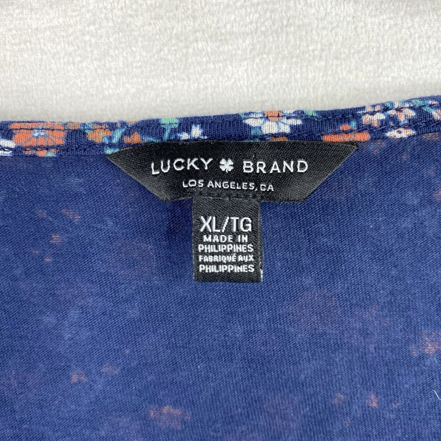 Lucky Brand Lucky Brand Top Womens XL Blue Micro Floral Long Sleeve Pullover Square Neck Blouse Size XL / US 12-14 / IT 48-50 - 3 Thumbnail