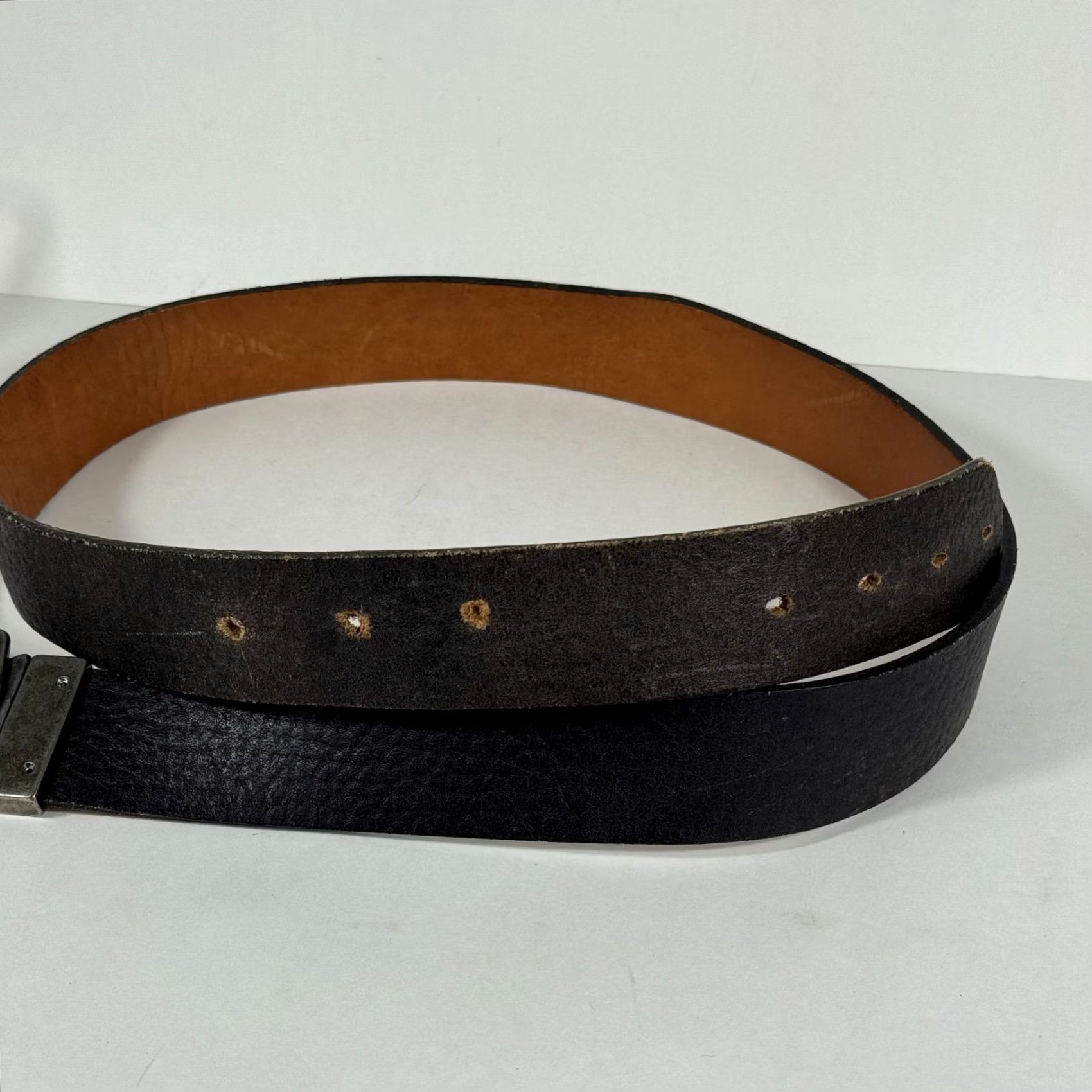 Vintage Hand Forged 3" Metal Belt Buckle Made in Italy Brown Leather Size 36-42 Waist Belt Men Vintage Adjustables Buckle Removable 3x2.5 Inches Size 36 - 3 Thumbnail
