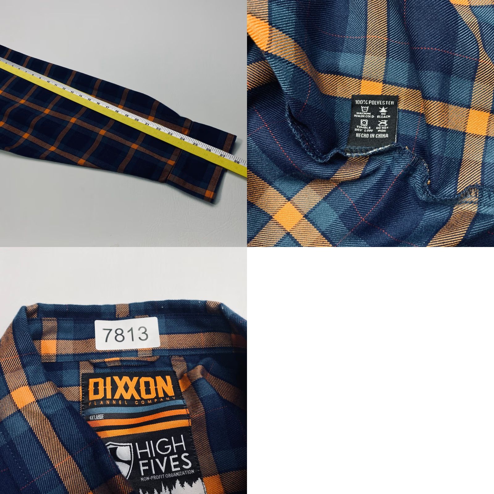Vintage Dixxon Flannel Shirt Mens 4XL High Five Blue Orange Plaid Button Up Long Sleeve Size US XXL / EU 58 / 5 - 9 Thumbnail