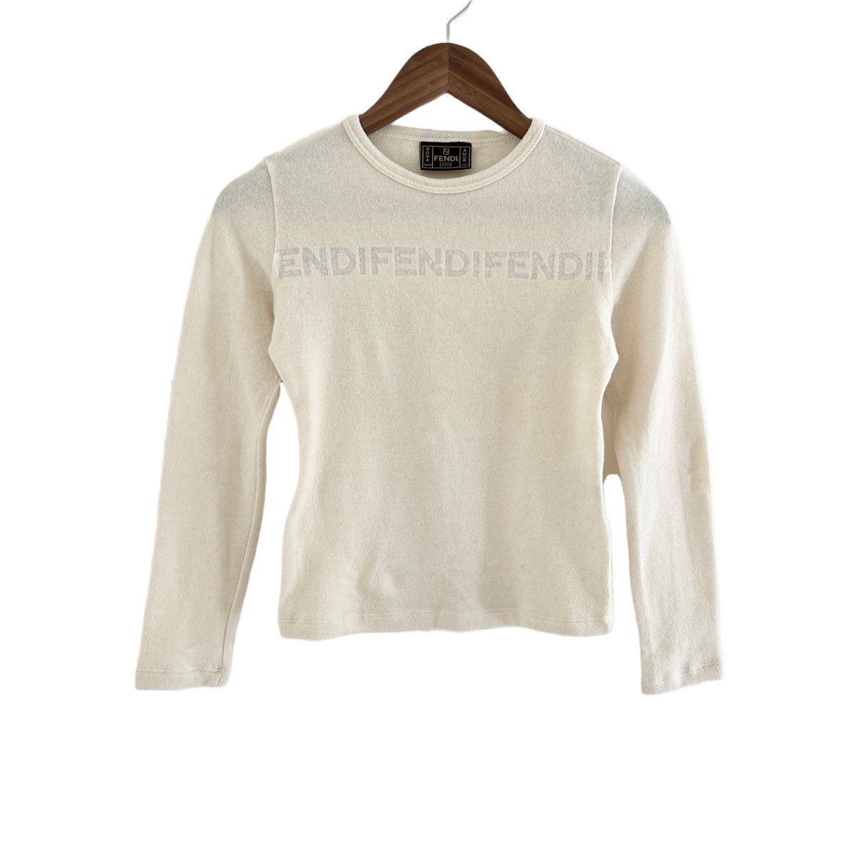 image of Fendi Jeans Logo Wool Knit Crop Cream Sweater in Ecru, Women's (Size Small)