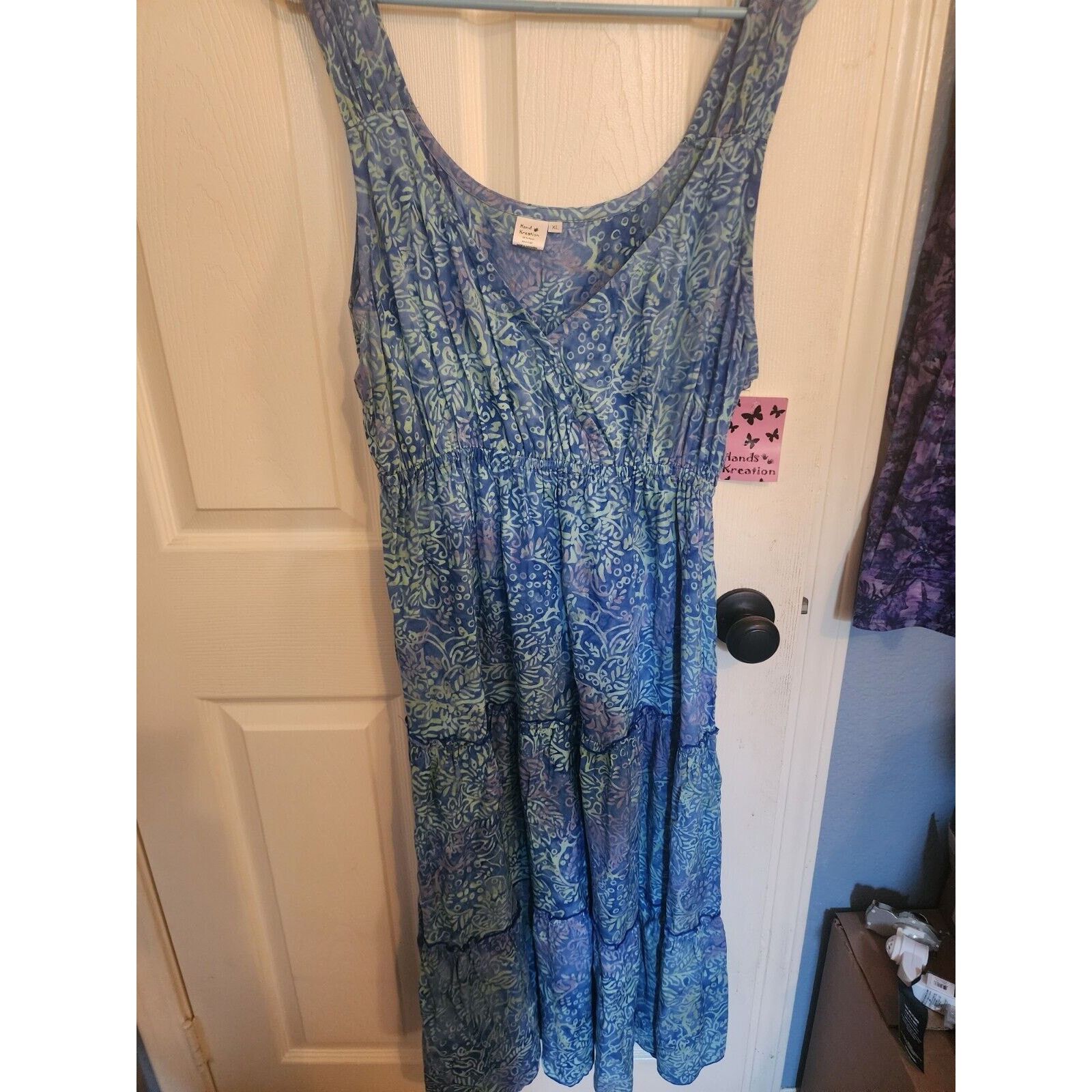 2120 Handcrafted NWT XL Hand Kreation V-Neck Blue Ruffle Dress Sleeveless Size XL / US 12-14 / IT 48-50 - 1 Thumbnail