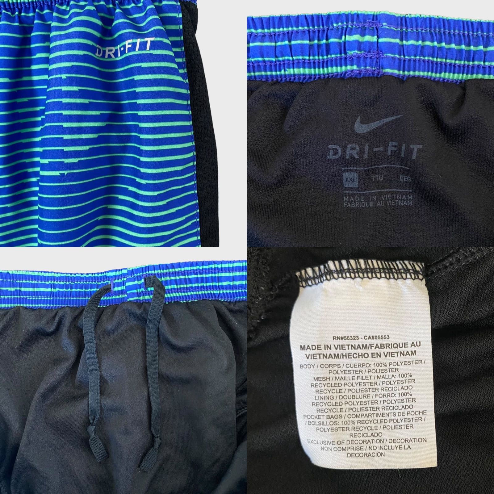 Nike VINTAGE Nike Dri-Fi Challenger Striped 7'' Running Short Blue Mens 2XL Lined Active Wear Size US 39 - 8 Thumbnail