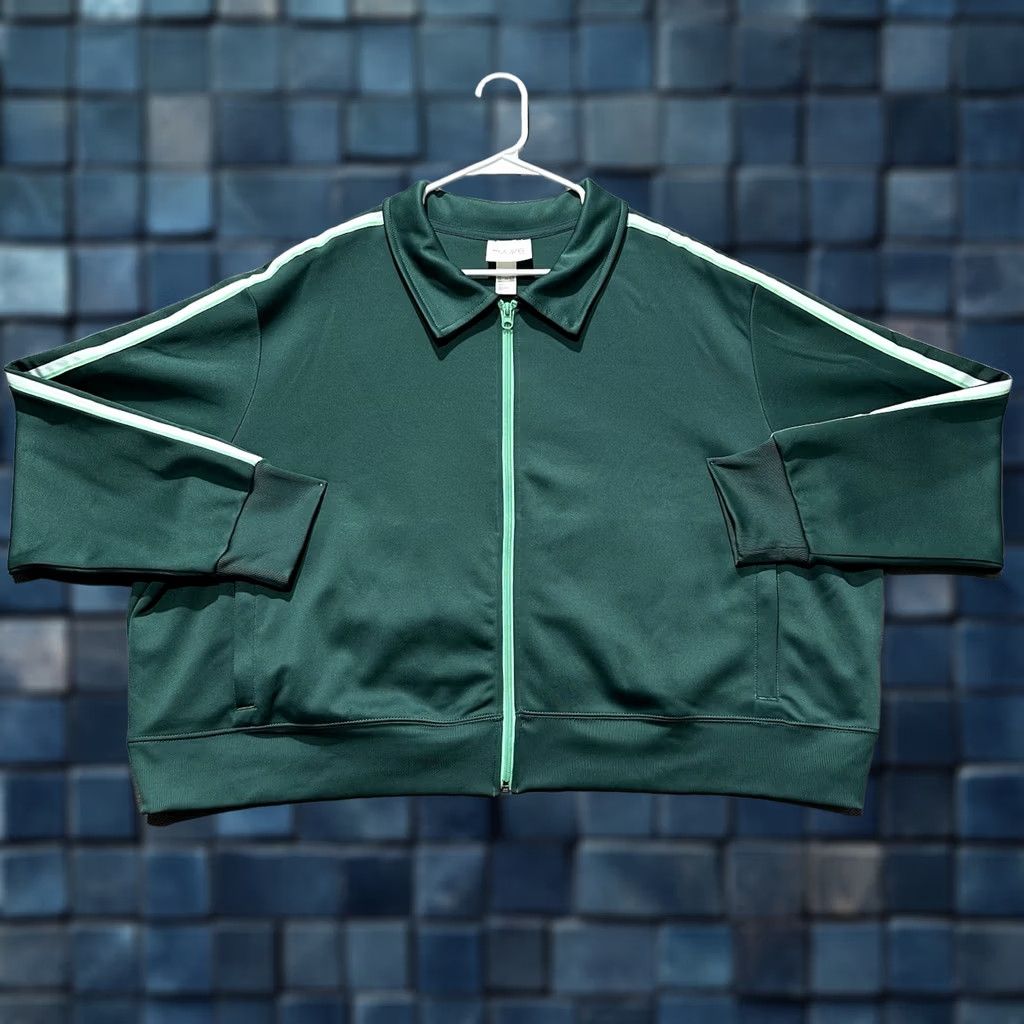 H&M H&M Track Jacket Womens 4XL Green Striped Full Zip Collared Athletic EUC Size XXL / US 16-18 / IT 52-54 - 1 Thumbnail