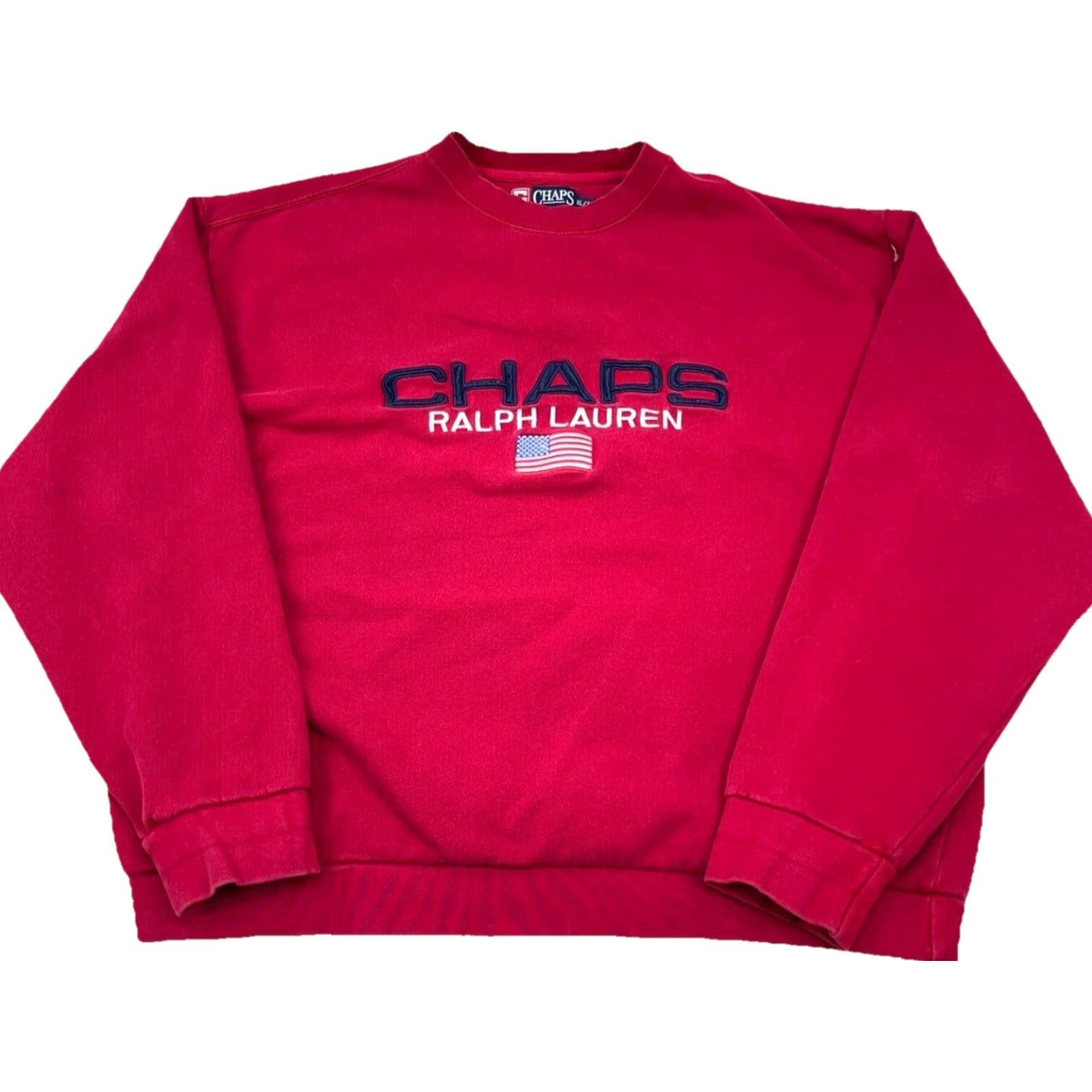 Chaps VINTAGE Chaps Sweatshirt Men XL Red USA Flag Spell Out Shirt Pullover Crew Neck Buttoned Heavyweight Classic USA Mens XL Red Size US XL / EU 56 / 4 - 2 Thumbnail