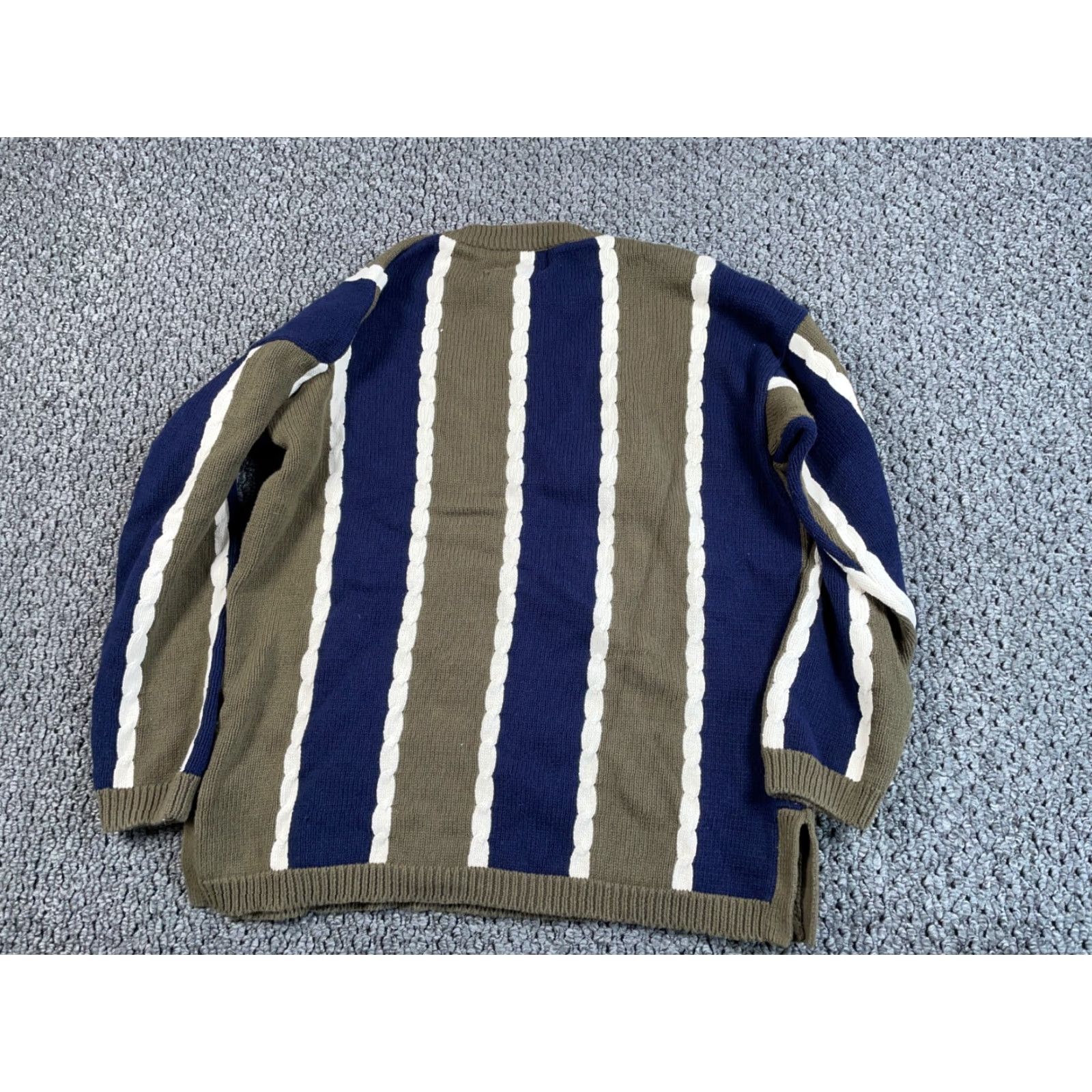 Vintage Vintage VTG 90s Textured Striped Pattern Sweater Adult Large (XL Tag) Green Blue Cotton Size US L / EU 52-54 / 3 - 2 Thumbnail