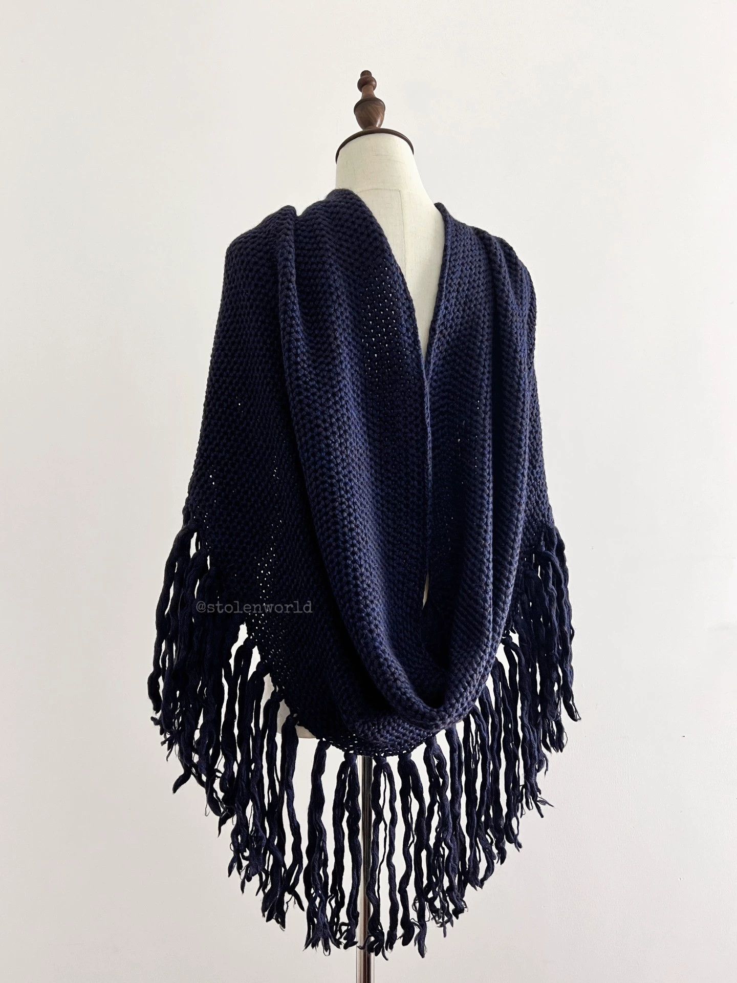 Y's Y's Multi-Way Wool Tassel Shawl Brown-Mixed Navy Blue Size ONE SIZE - 3 Thumbnail