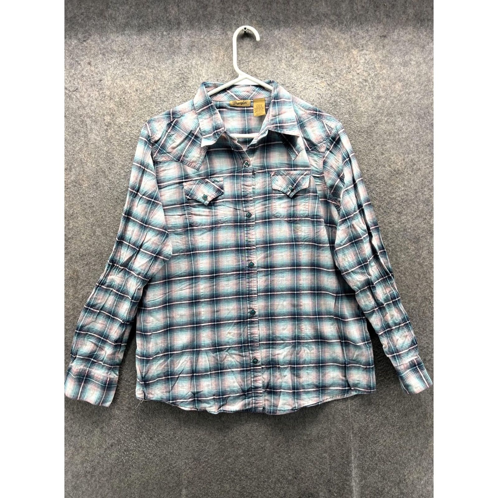 Wrangler Wrangler Shirt Womens Large Blue Plaid Button Front Long Sleeve Western Top Vintage Western Casual Womens L Plaid Blues Size L / US 10 / IT 46 - 2 Thumbnail