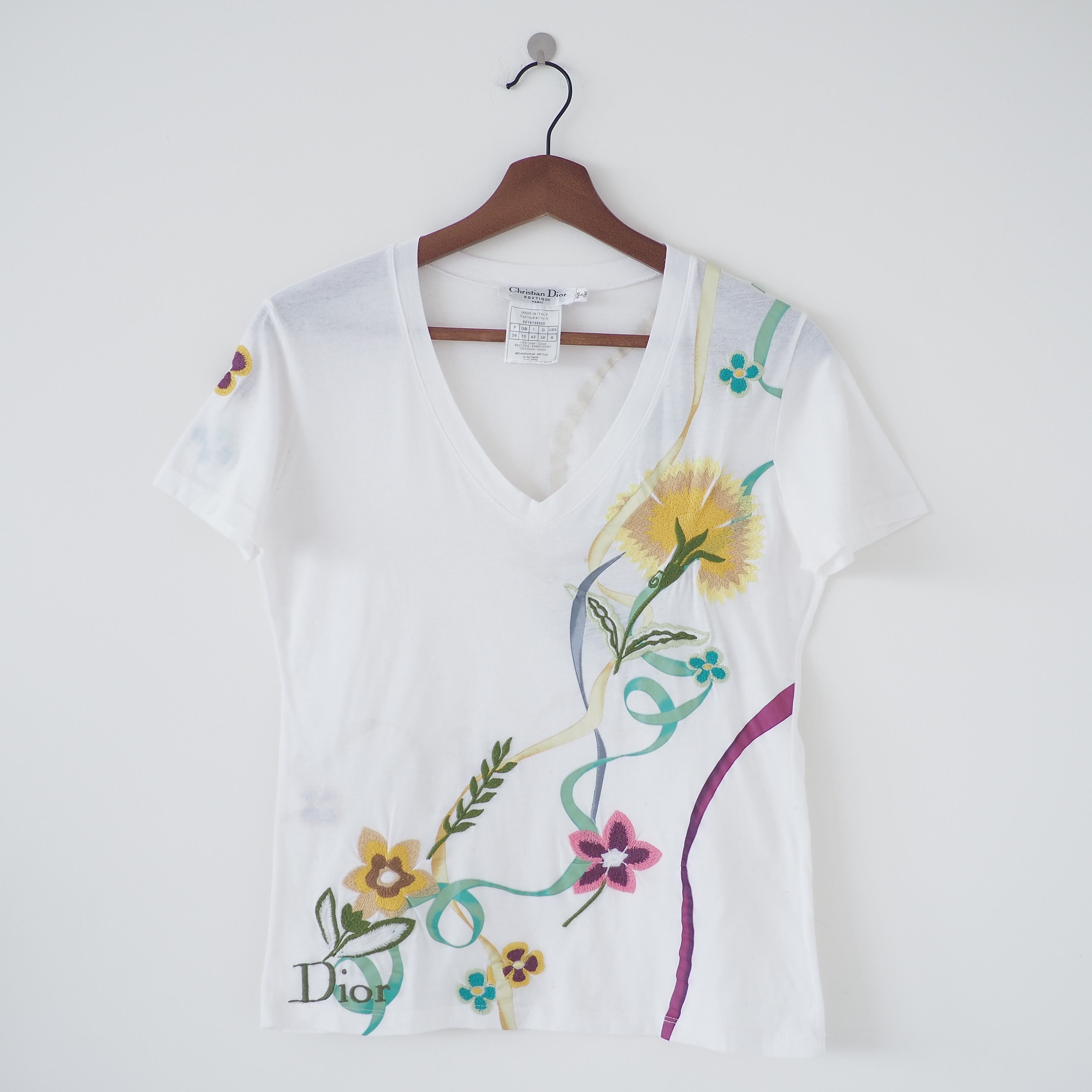 image of Vintage Christian Dior Floral T-Shirt in White, Men's (Size XS)