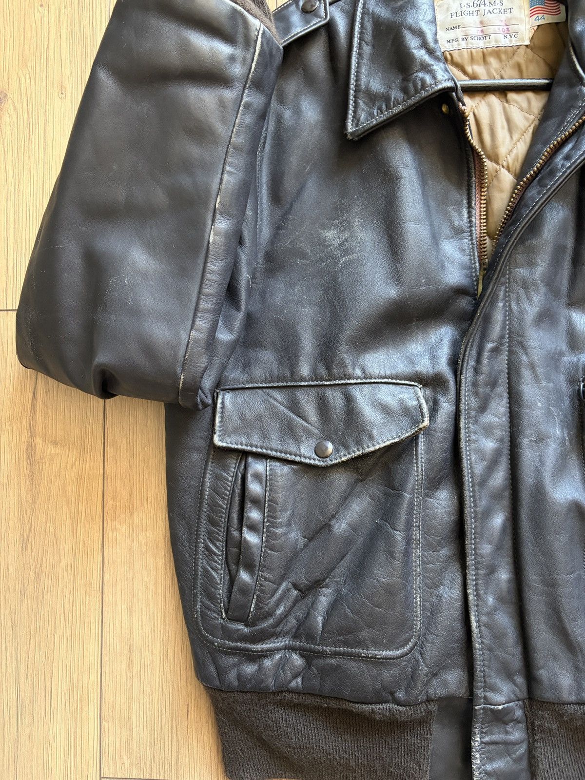 Schott 🇺🇸Schott USA is 674 ms Flight Leather Bomber Jacket Size US L / EU 52-54 / 3 - 8 Thumbnail