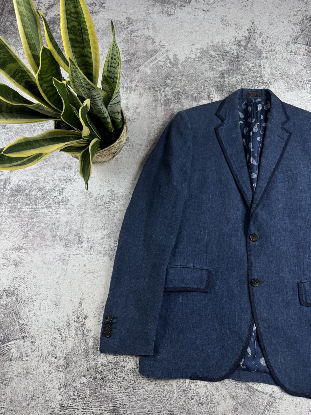 Etro Etro Milano 100% Linen 48R Size Classic Blue Men’s Blazer Jacket Trousers Suit Size 48R - 7 Thumbnail