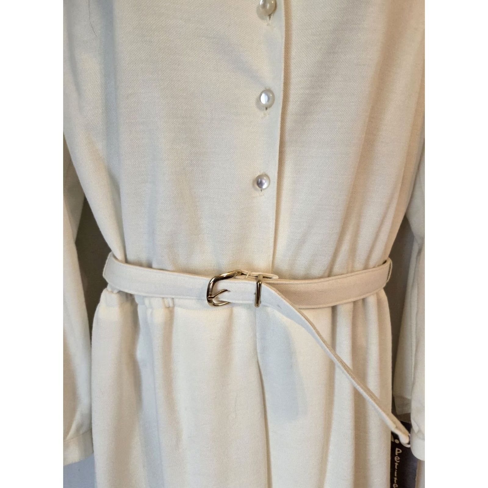 Vintage VINTAGE KC Petites A-line Dress Ivory 12P With Tags Belt Ruffle Collar 80s Shirt Dress Womens Size XL / US 12-14 / IT 48-50 - 2 Thumbnail