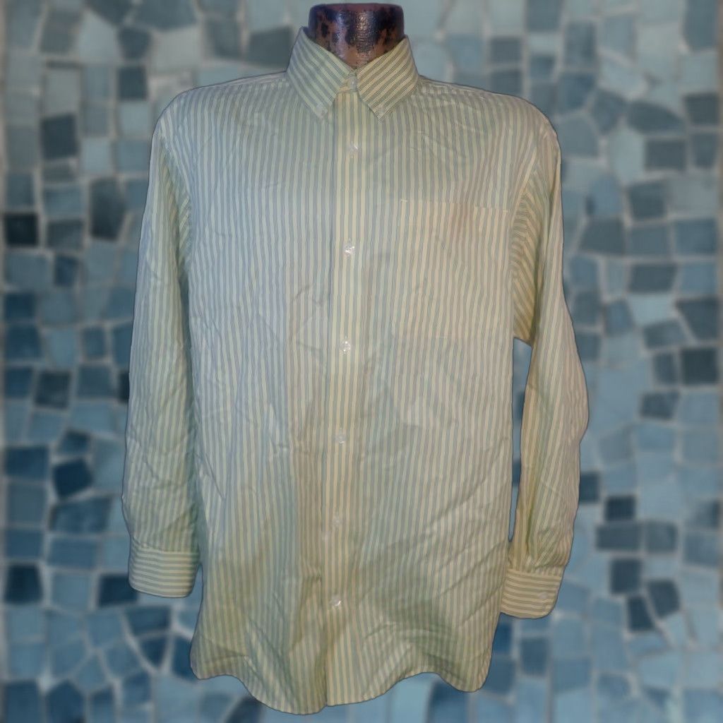 Vintage Duluth Trading Men's Wrinkle Fighter Button-Up Shirt, Relaxed Fit, Yellow Stripe, Size M, Casual/Business, Long Sleeve, Cotton, Pocket, Modern, Mens Size US M / EU 48-50 / 2 - 1 Thumbnail